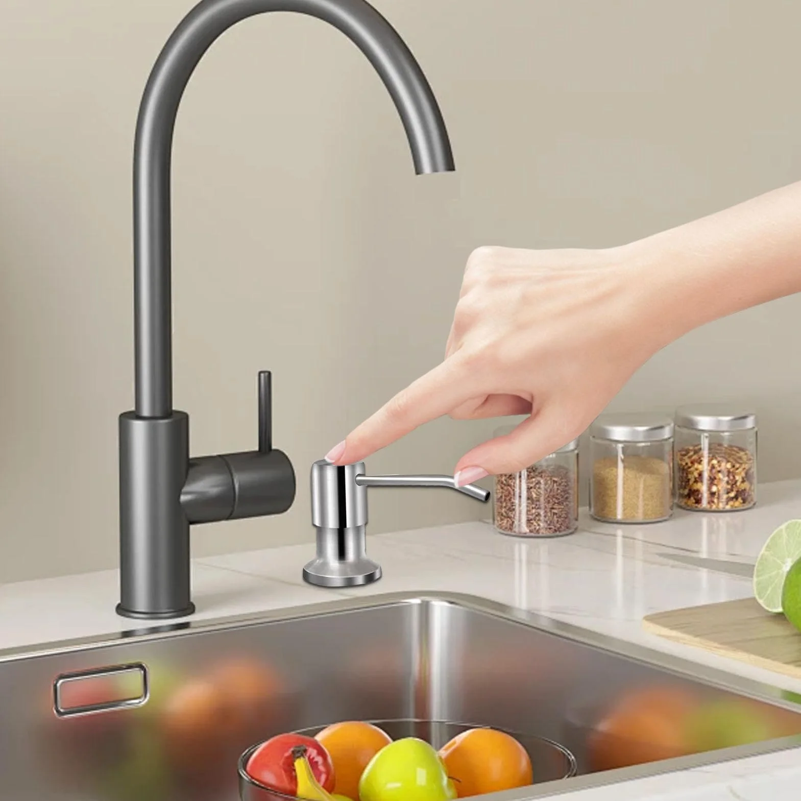 Dispensador de jabón para fregadero de cocina, dispensador de jabón de acero inoxidable, dispensador de jabón líquido, botella de jabón de 350 ml/500 ml, rotación de 360 grados, herramientas de