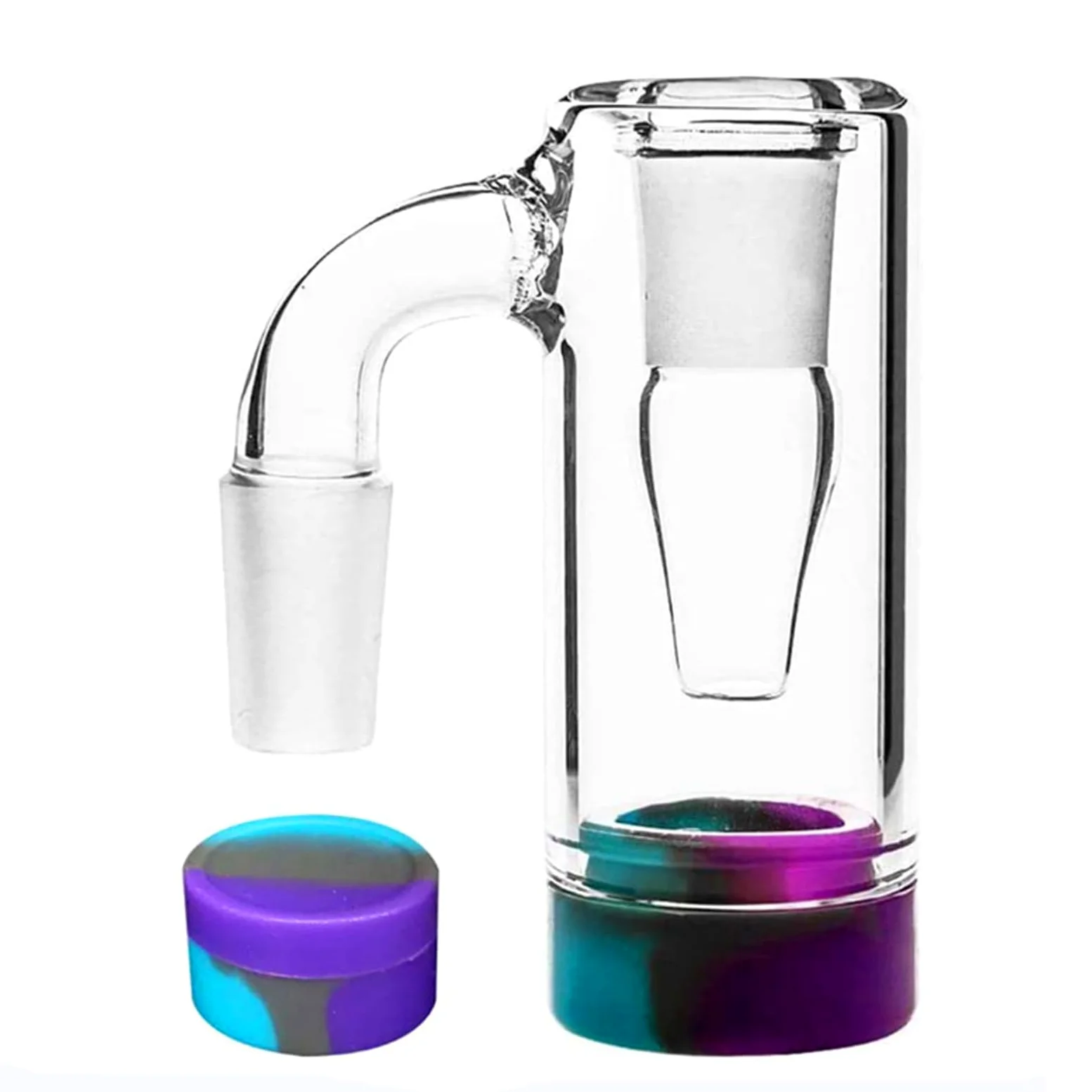 Recolector de cenizas de vidrio de 14 mm, con recipiente de silicona para tuberías de fumar, filtro de vidrio, burbujeador de agua (morado)