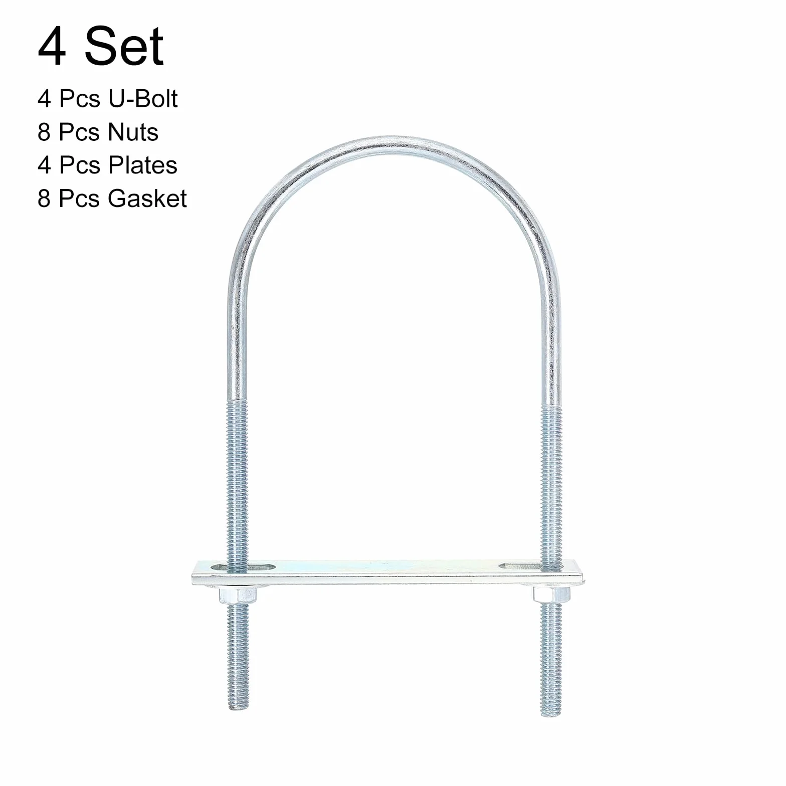 QUARKZMAN 4Pcs Pernos en U Redondos M6, Ancho Interior de 76mm, Longitud de 150mm Perno de Abrazadera en U con Tuercas y Placas, de Acero al Carbono para Reparación Tuberías y Industriale