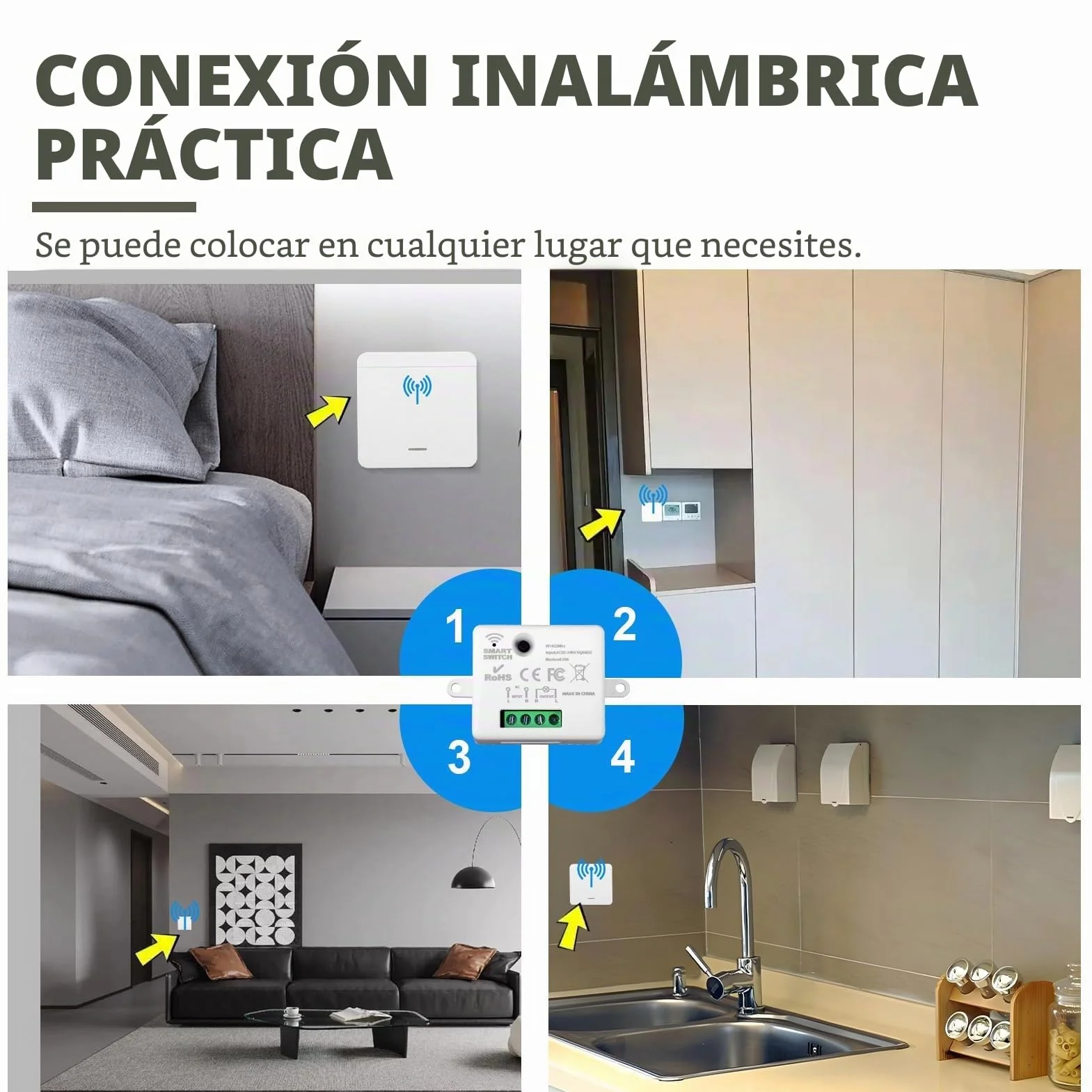 Interruptor de Luz Inalámbrico Kit 433MHz 220V con Receptor, hasta 50m de Alcance