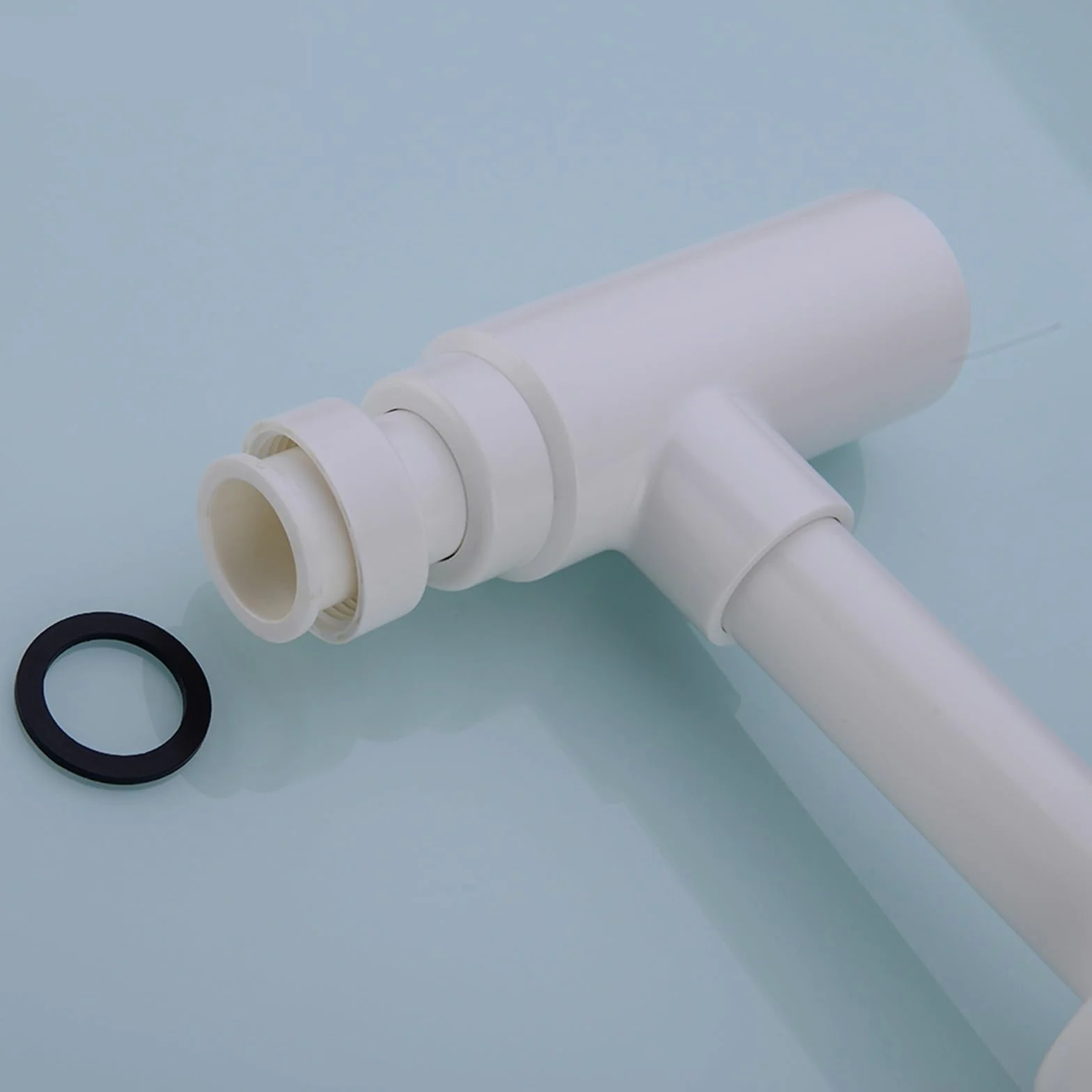 Lavabo sifónico Trampa for Botellas Sifón Redondo ABS Plástico Baño Tocador Lavabo Tubería Residuos Desagüe emergente Blanco con desbordamiento.