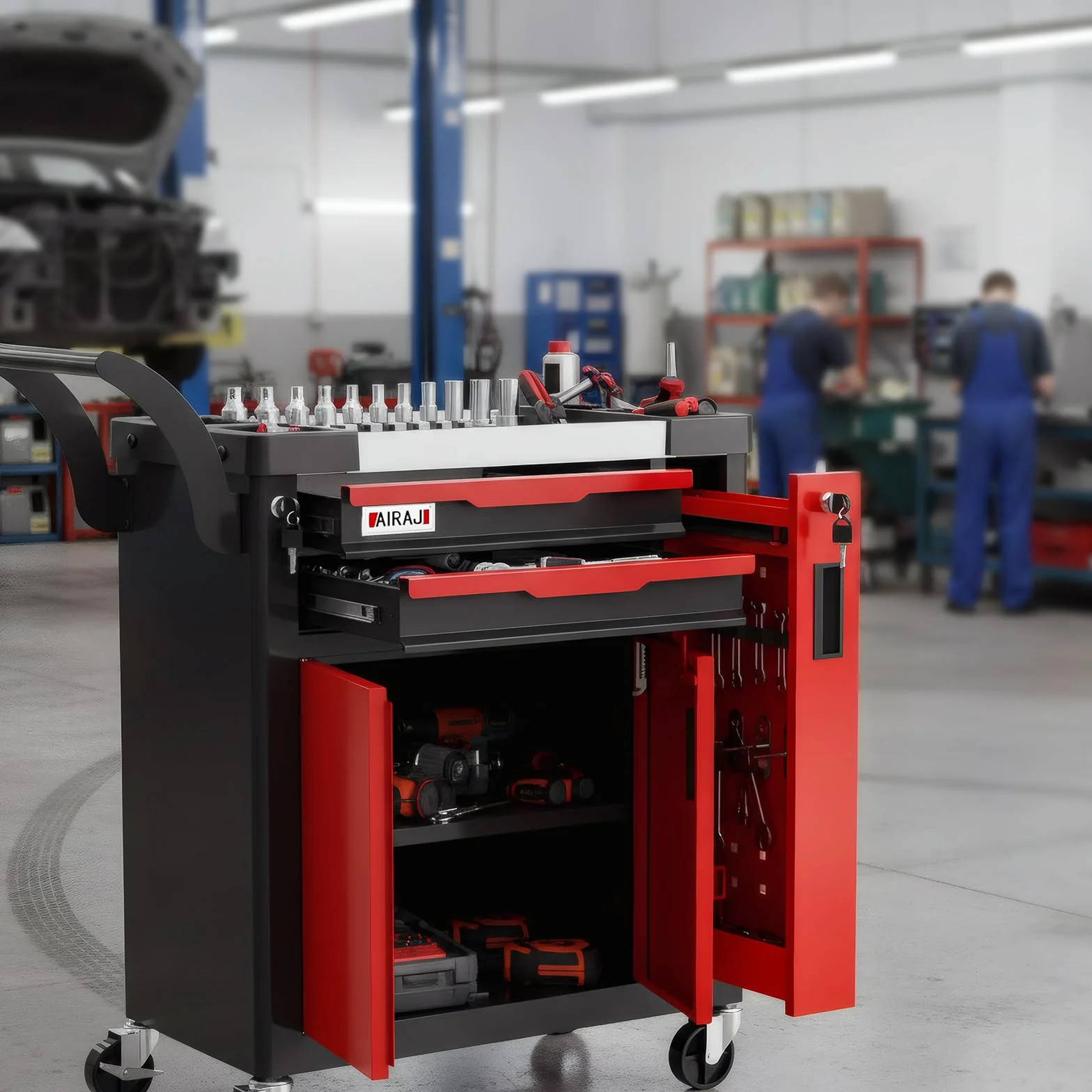 AIRAJ Carro Herramientas 2 Cassetti Grande Capacità Multiuso con Ruote Cassetto Laterale para Garage