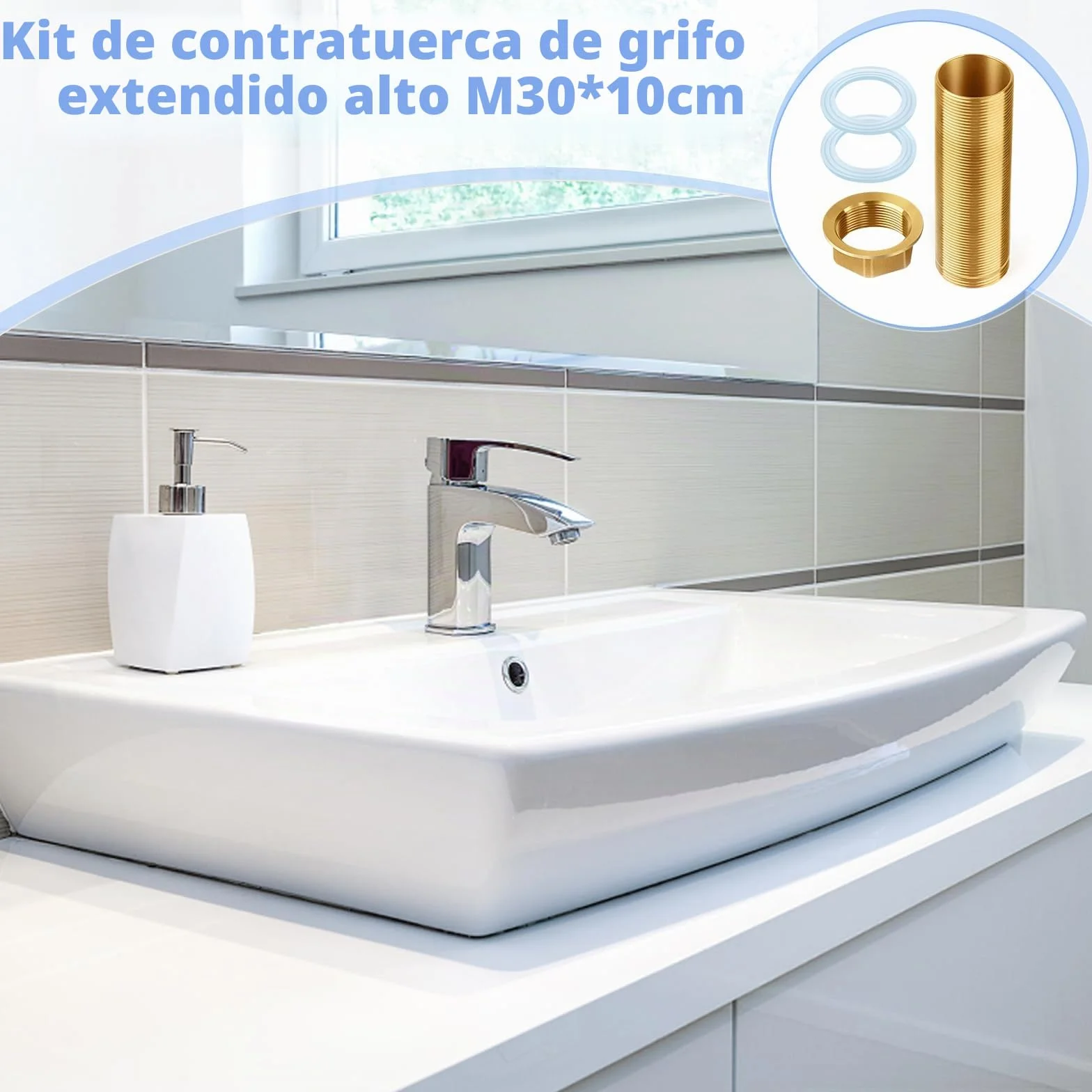 M30-100mm Kit de Reparación de Grifos, Roscado de Grifo Grifo Tubo de Rosca de Extensión Kit de Tuercas de Rosca Conectores de Tubería de Púas de Latón para Reparación de Grifos