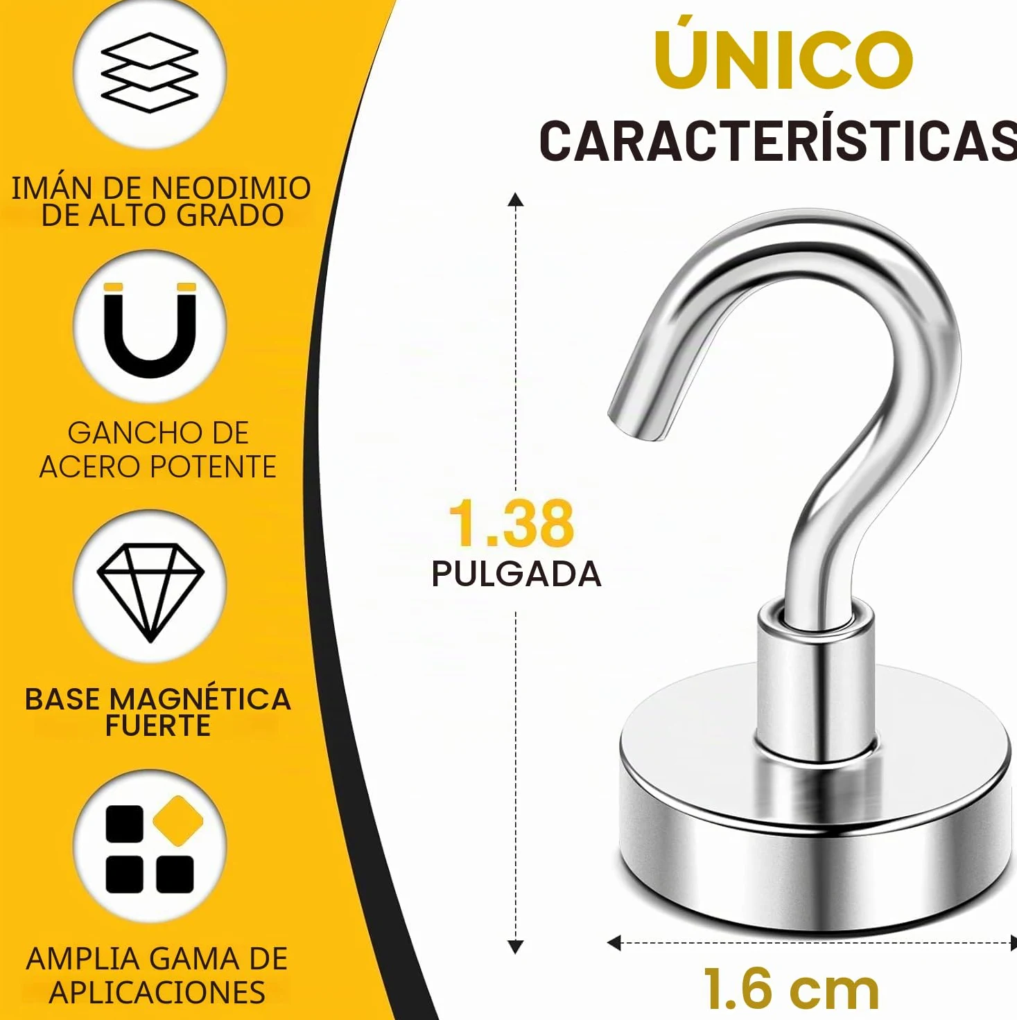 Heavy Duty ganchos magnéticos, fuerte imán de neodimio gancho para hogar, cocina, lugar de trabajo, oficina y garaje, sujeción hasta 12 libras