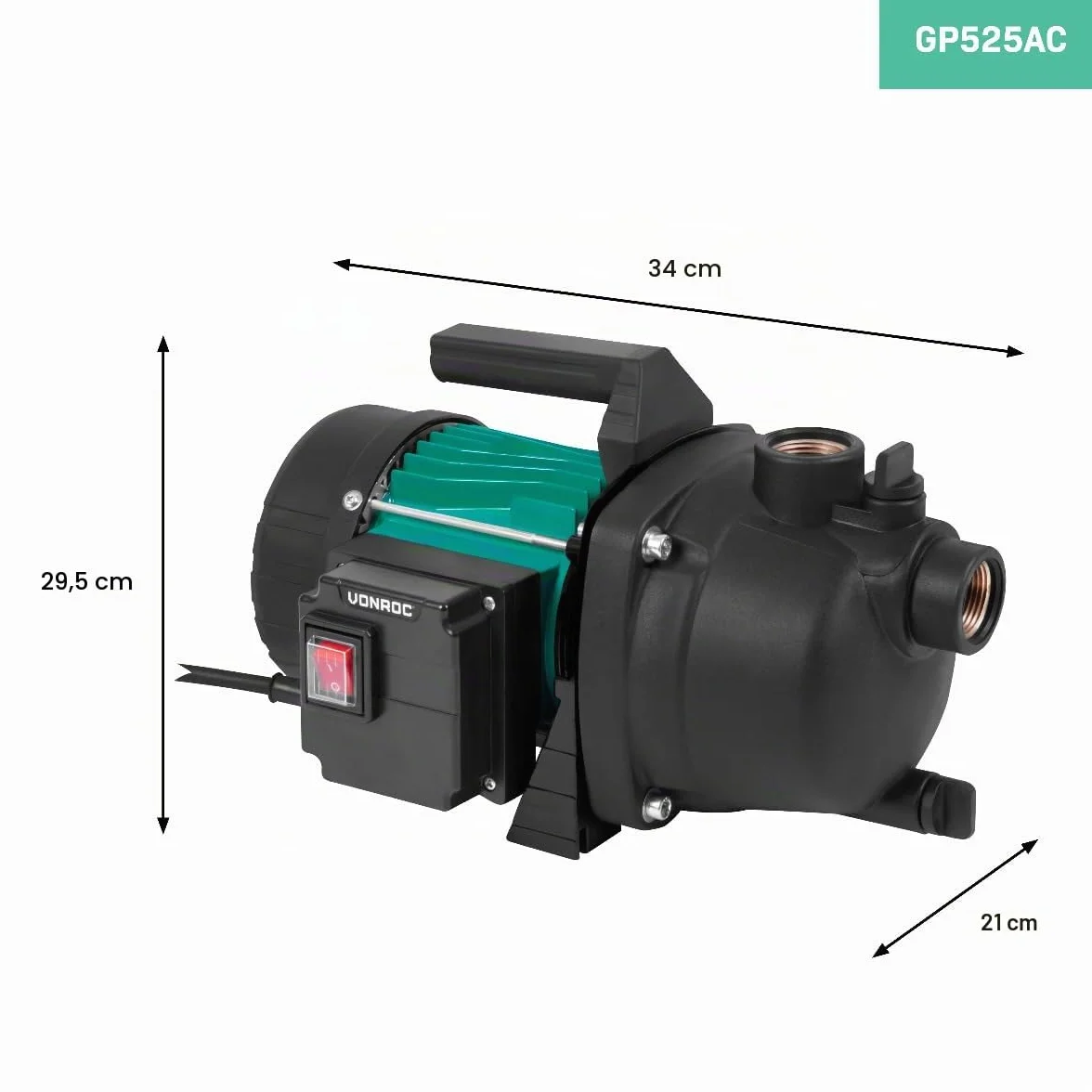 Bomba de jardín VONROC 800W 3300l/h riego césped