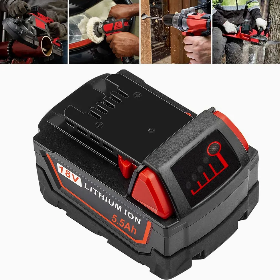 LabTEC Batería de repuesto para M18, Batería de litio de 18V 5500mAh para Milwaukee 18V M18 48-11-1840 48-11-1828 48-11-1820 48-11-1815 48-11-1850 para herramientas eléctricas