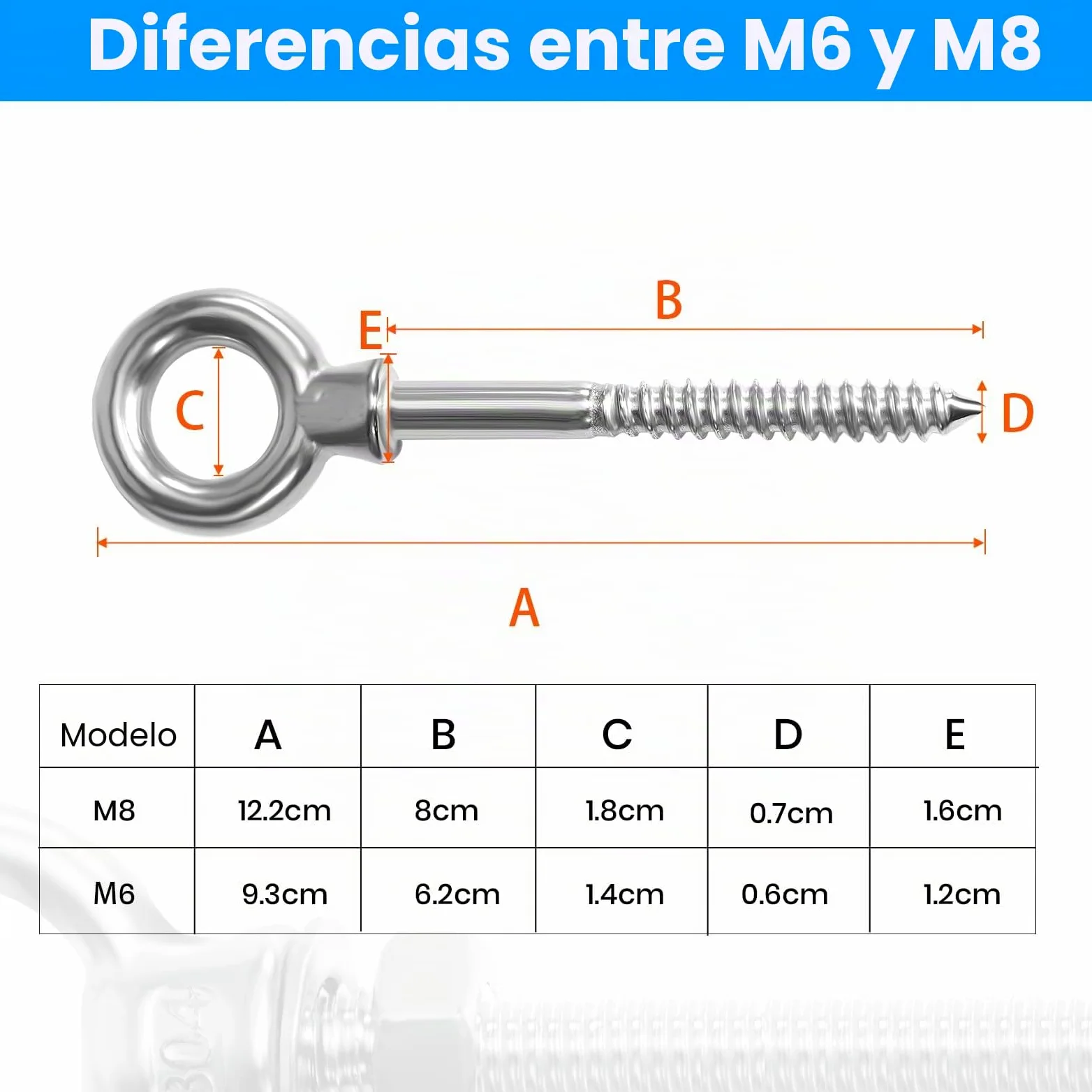 12 uds. pernos de ojo | perno de ojo M8 x 80 mm | perno de ojo de acero inoxidable 304 | perno de ojo M8 | pernos de ojo | Gancho de tornillo M8 con tuerca de anillo puntiaguda