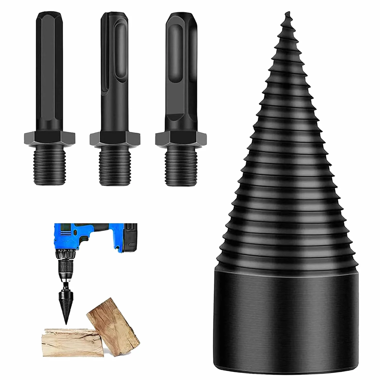 Cono de Madera para Cortar Madera, 42 mm Juegos de Brocas, Conos para Troncos, con 3 asas de Taladro, Adecuadas para Divisores de Madera, Divisores de T