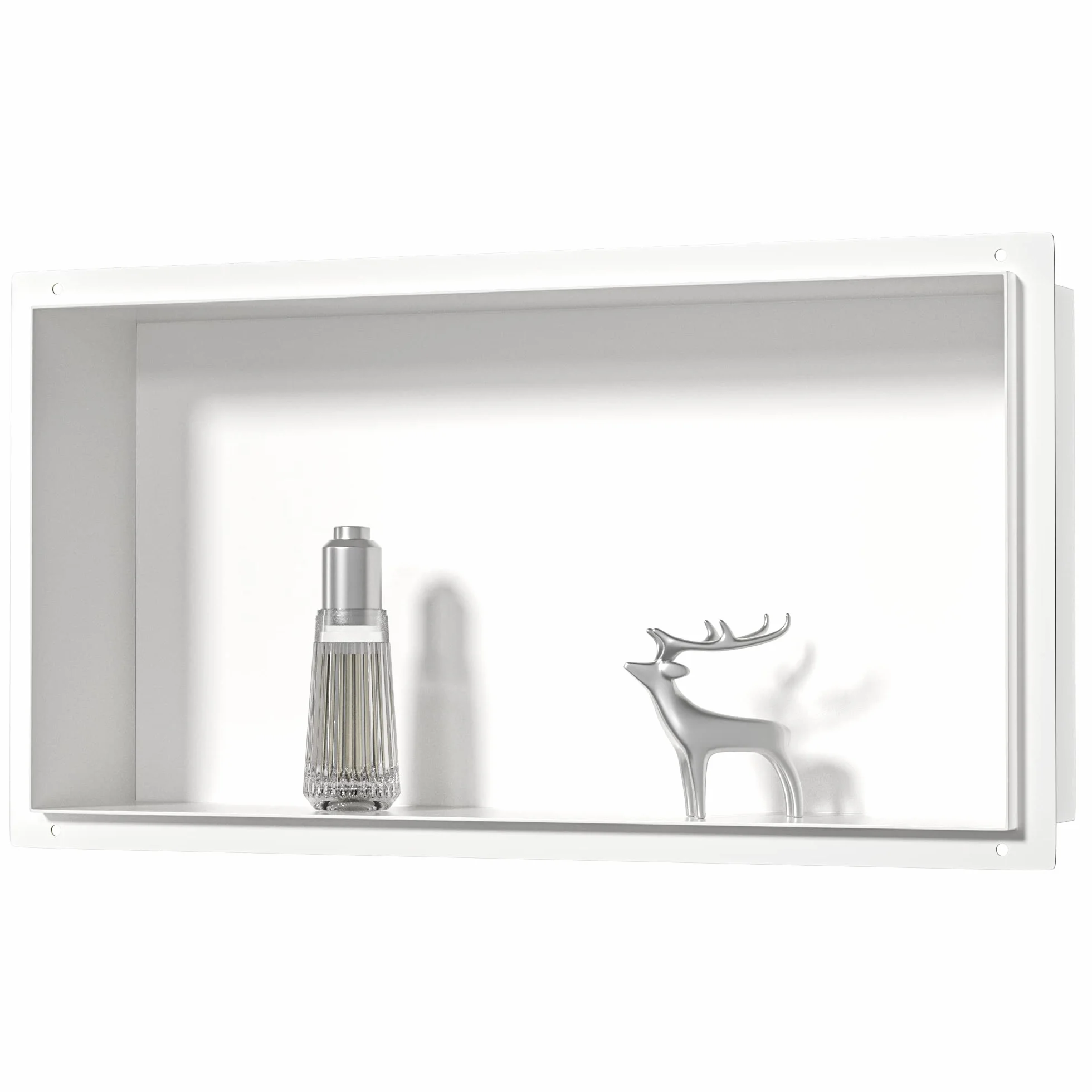 Nicho de ducha de acero inoxidable blanco 60x30x10 cm empotrada sin bordes montaje al ras