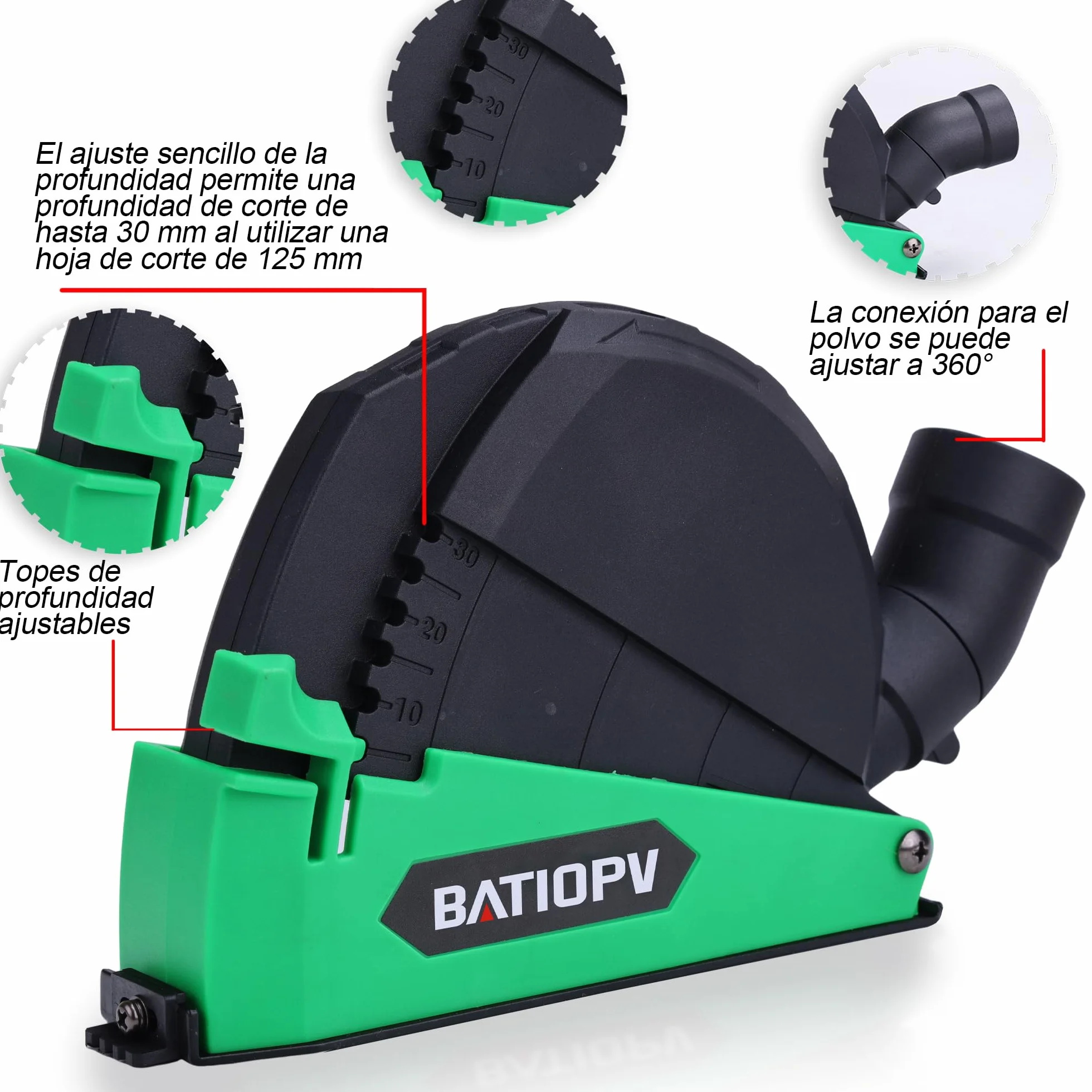 Accesorio de Guía de Corte con Aspiración, Compatible con Amoladoras y Discos de 115/125 mm, Diseño con Caperuza de Cierre Rápido Ø 125 mm
