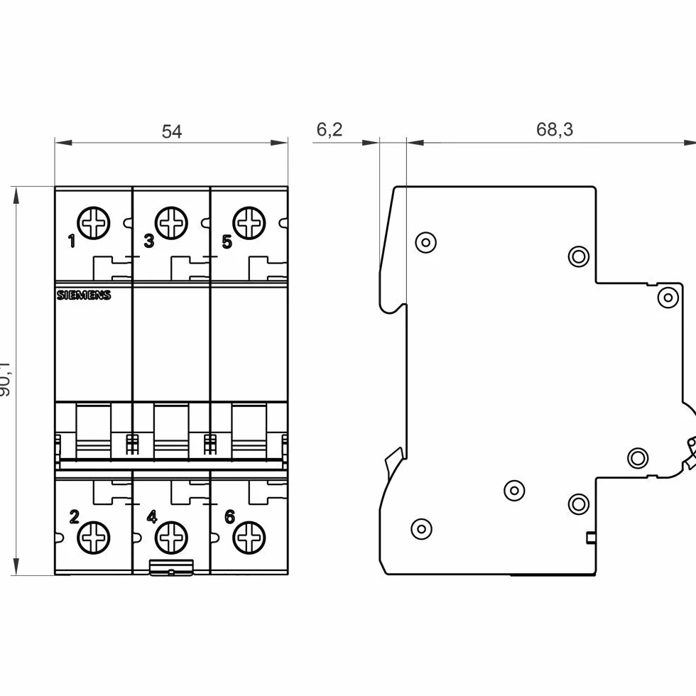 Siemens 5SL63167 Interruptor automático magnetotérmico 3P 16A Curva C 6kA 400V