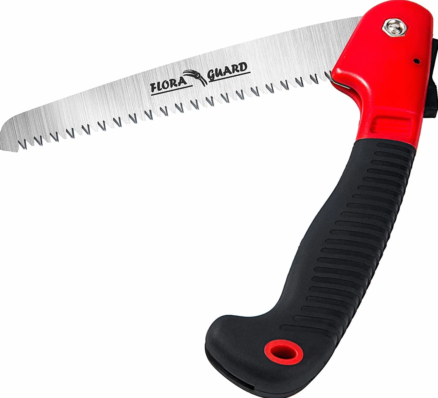 FLORA GUARD Serrucho de poda 195 mm SK5 hoja endurecida, sierra plegable con mango TPR y cierre de seguridad