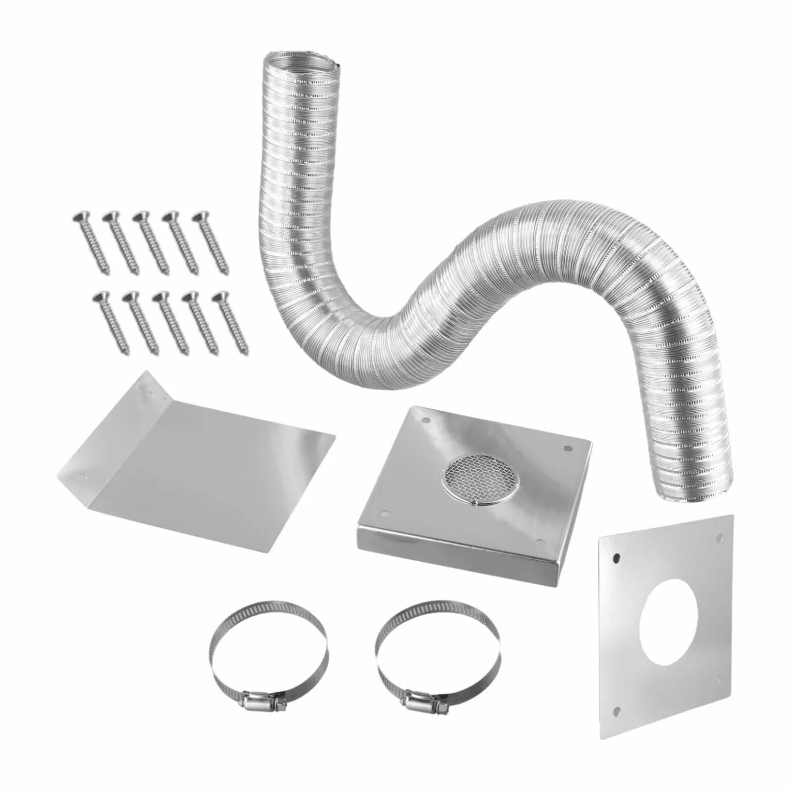Kit de entrada de aire fresco para estufa de pellets, tubo flexible de aluminio de 2 pulgadas con abrazaderas de placa de pared de acero inoxidable y campana de lluvia para instalación de ventilación