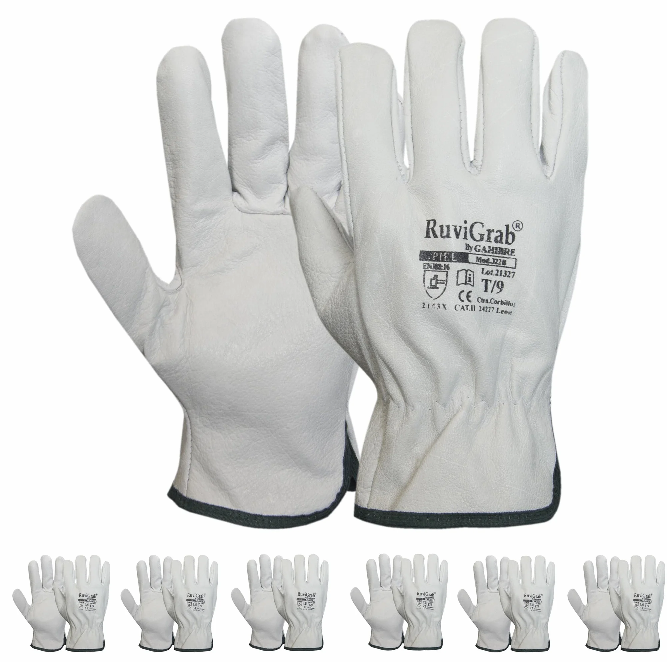 Guante de Trabajo Piel Pack 6 Pares Ruvigrab Guantes Cuero