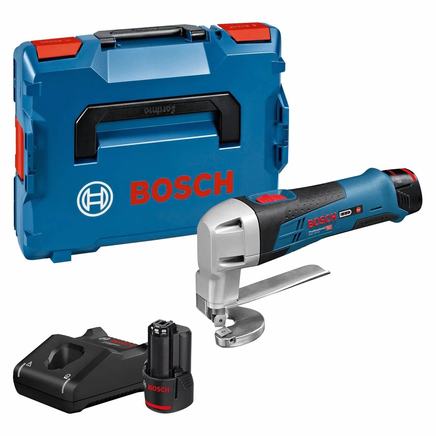 Bosch Professional 12V System GSC 12V-13 - Cizalla de metal a batería (3600 cpm, corte en acero max. 1,3 mm, 2 baterías x 2.0 Ah, en L-BOXX)