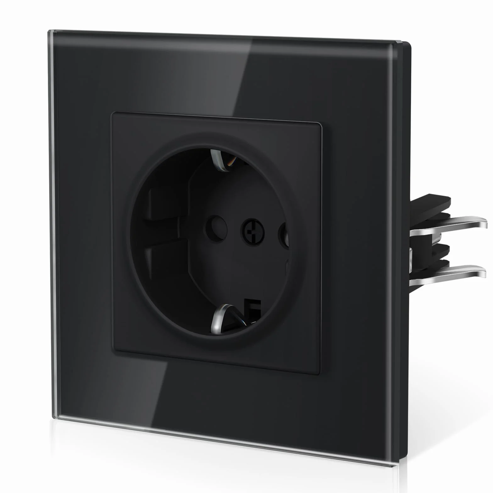 BSEED Enchufe Pared con Cristal,Enchufes Empotrable Estándar,Instalación Con Garfio,Conexión sin Destornillador,Seguridad infantil,E-Serie,1 Enchufe,86mm Negro
