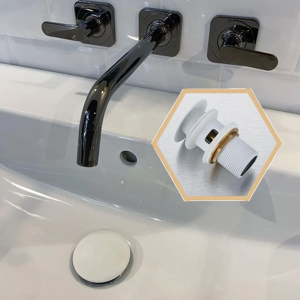 Juego de desagüe para lavabo con rebosadero, válvula pop-up universal, blanco