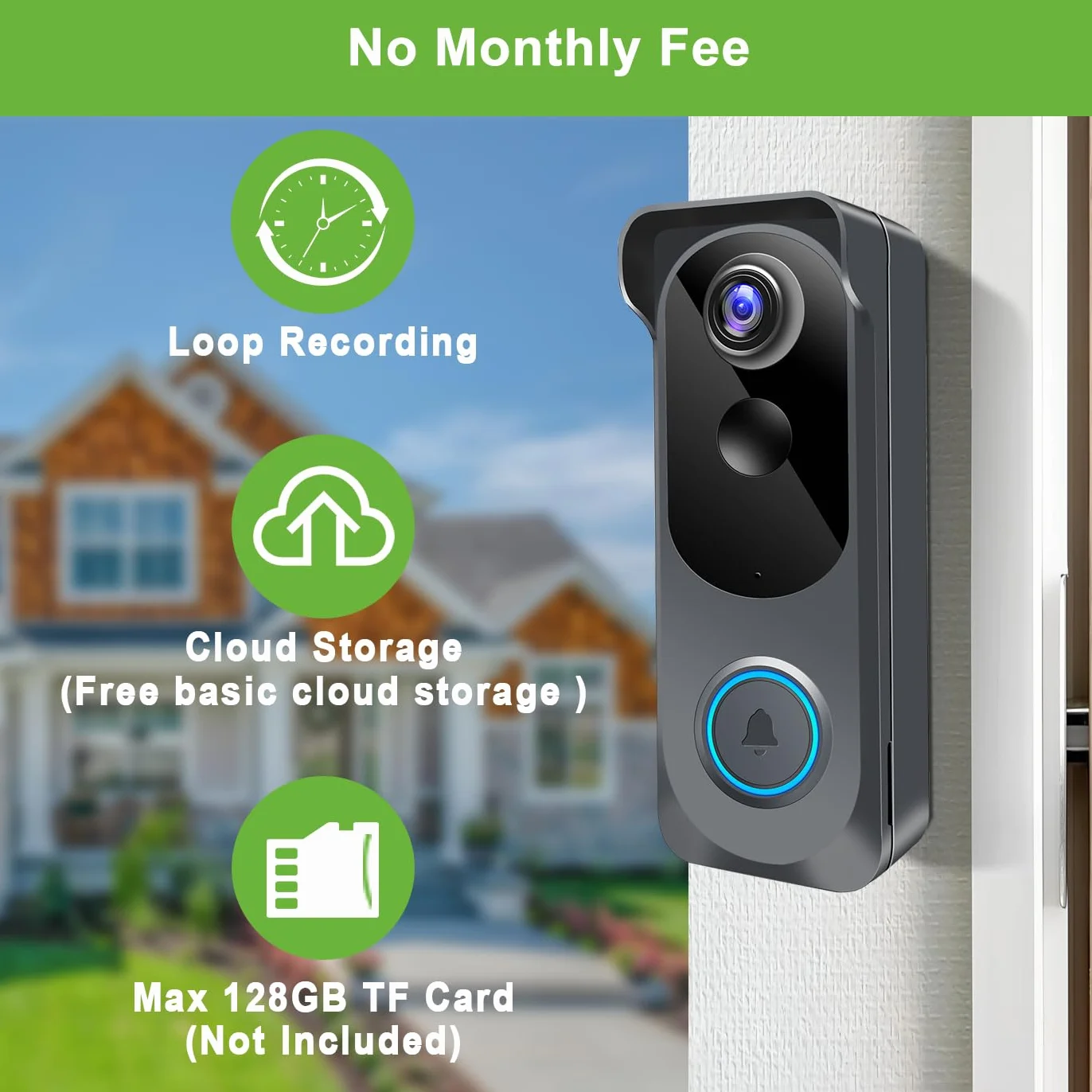KAMEP Cámara de timbre de video inalámbrica WiFi 2K HD, detección PIR, audio bidireccional, visión nocturna, IP66