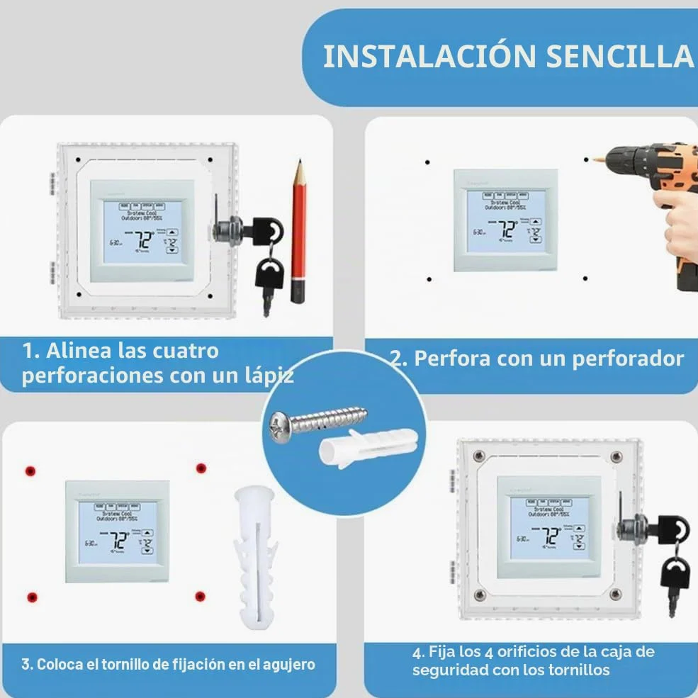 Caja de bloqueo de termostato con 2 llaves, caja protectora de termostato transparente, 16 x 15 x 6 cm, caja de cubierta de termostato montada en la pared, para restaurantes, escuela