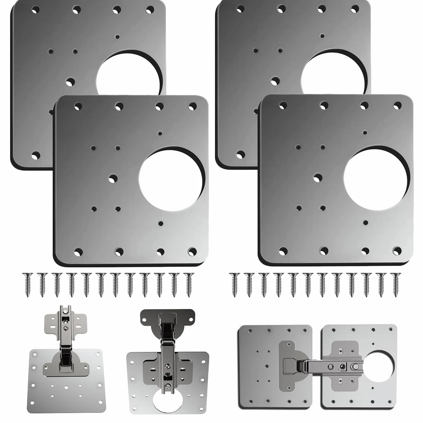 Placa Reparación Bisagra 4 Piezas Acero Inoxidable Juego de Reparación con Tornillos para Muebles de Madera