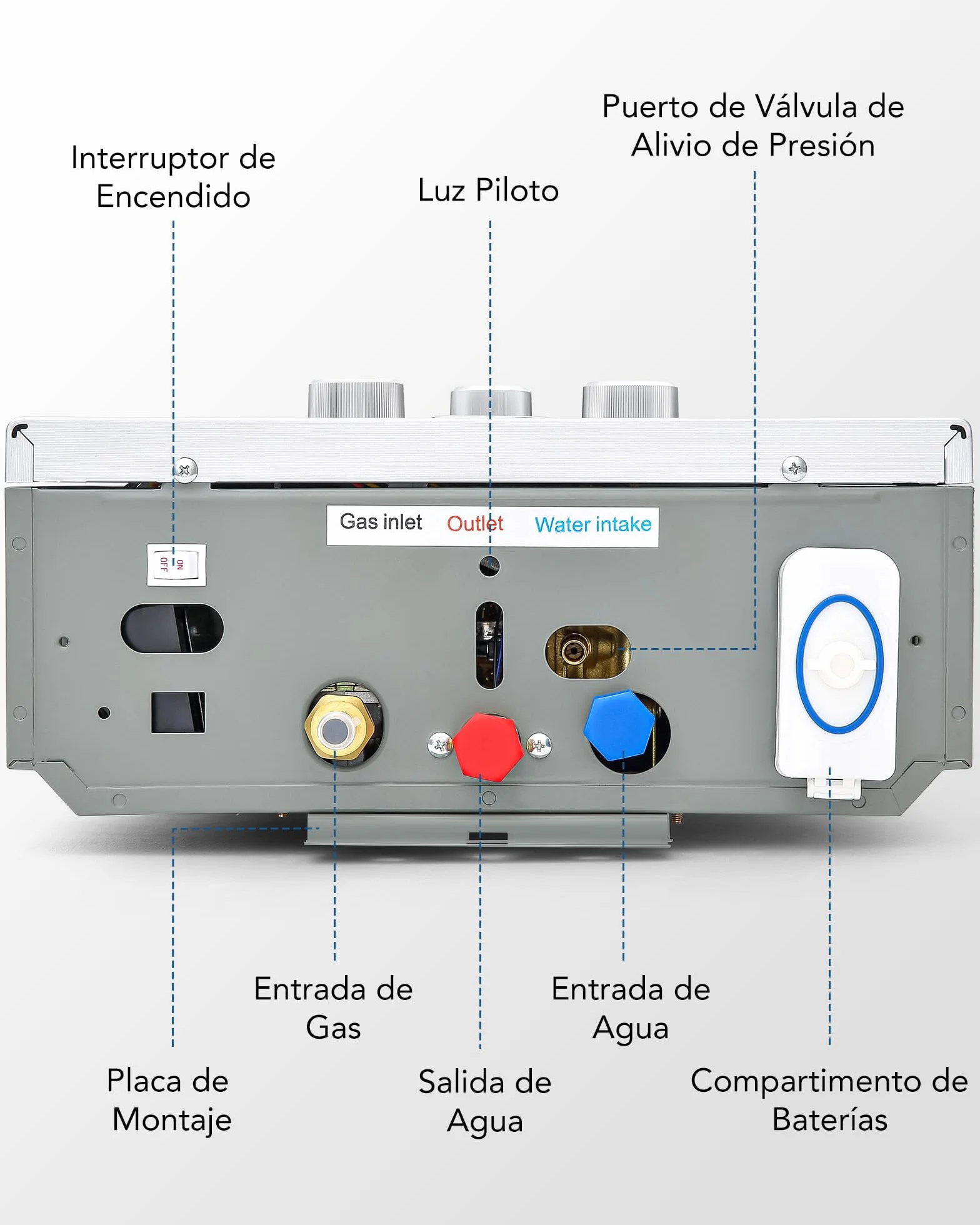 CO-Z Calentador de Agua Butano 12 L/Min, Gas LPG sin Tanque, Certificado CE