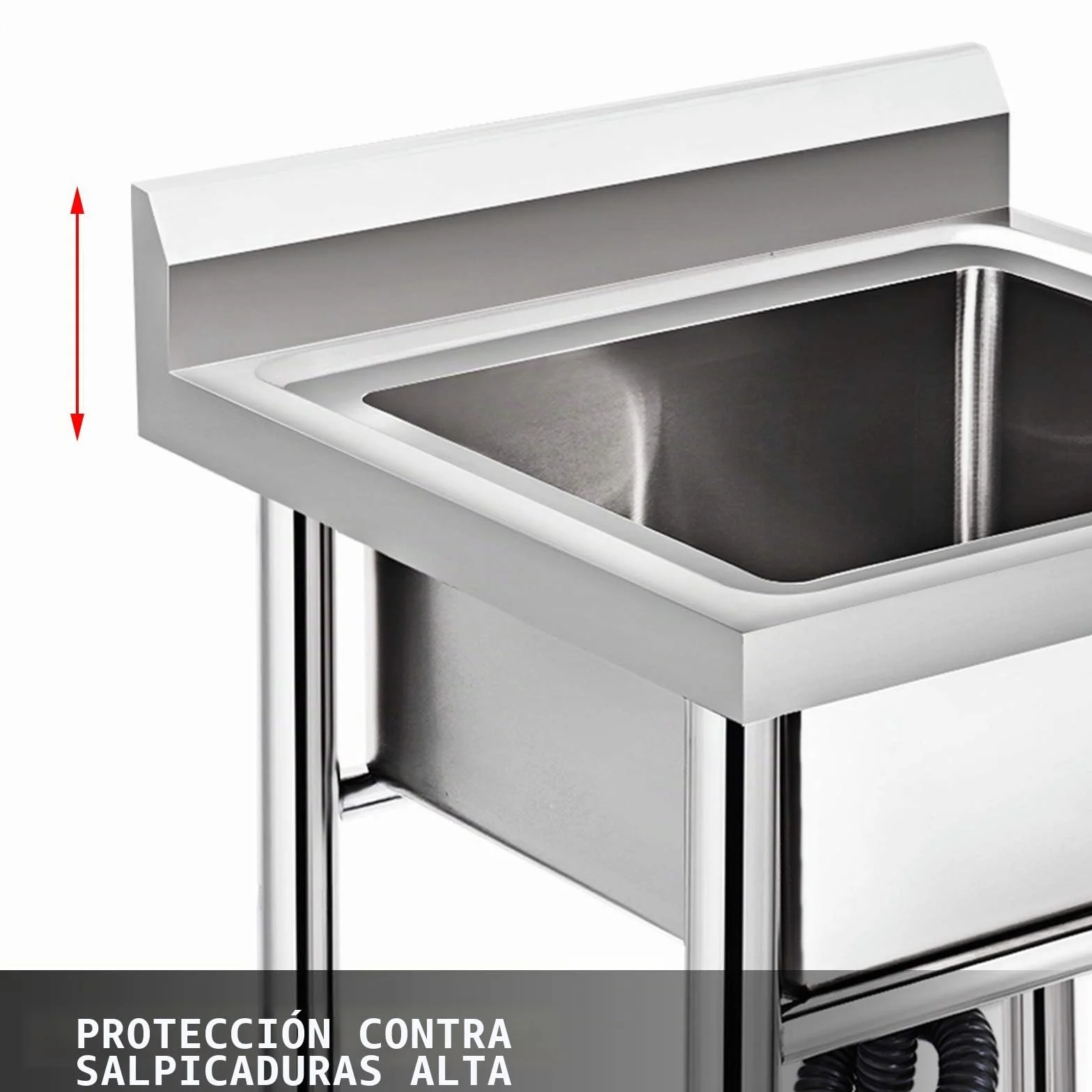VEVOR - Fregadero de acero inoxidable para cocina, 1 bandeja para fregadero en patas de acero inoxidable antisalpicaduras, lavabo de acero inoxidable profesional para hacer la inmersión, cocina de