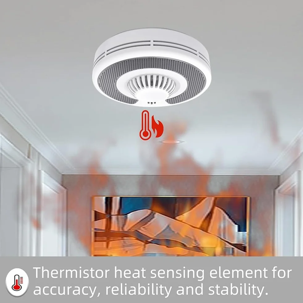 Detector de calor WiFi inteligente con control mediante aplicación Tuya, alarma de calor WiFi con batería de litio sellada de 10 años, BS 5446-2, VH03W