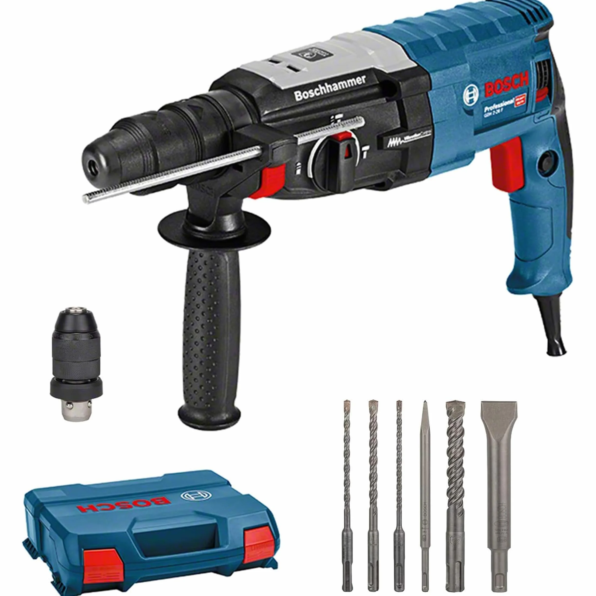 Bosch Professional martillo perforador GBH 2-28 F (potencia 880 W, Ø máx. de perforación en hormigón: 28 mm, incl. set de 6 cinceles, SDS plus, L-Case) - Set exclusivo de Amazon