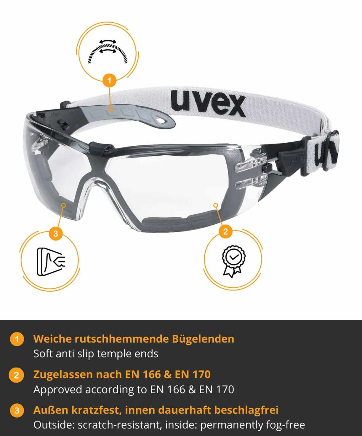 Uvex Gafas de seguridad Pheos Guard - Supravision Extreme - Transparente/Negro-Gris
