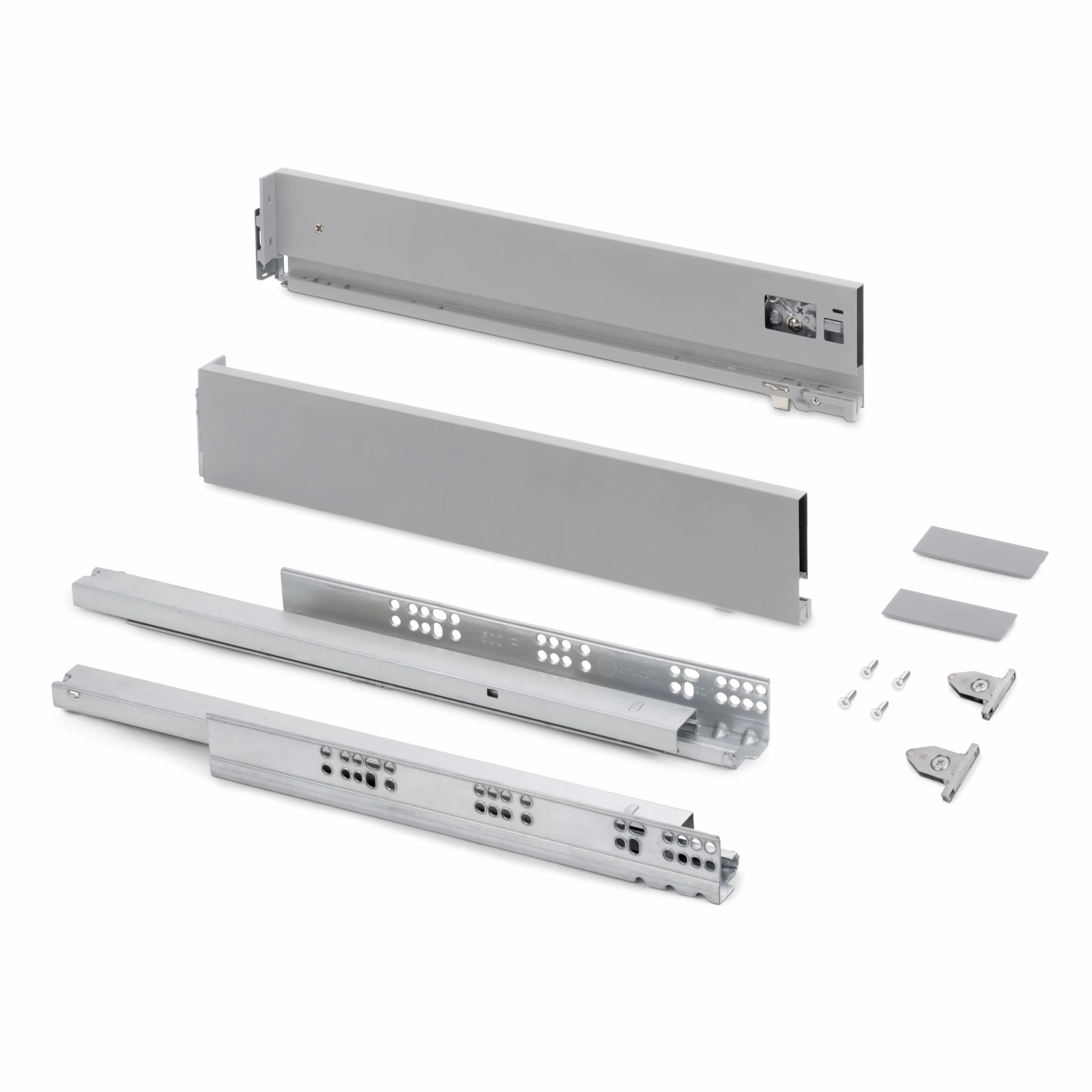 Emuca - Kit cajón para cocina o baño con regulación 3D, altura 93mm, profundidad 500mm, 40 Kg, cierre suave, tableros no incluidos, Acero, Gris