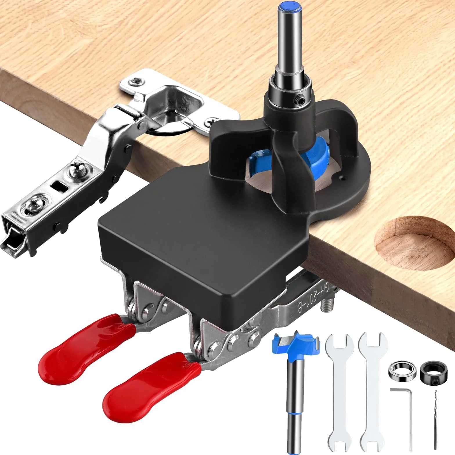 XUNTOP Bisagra Oculta Jig 35mm Jig Bisagra Oculta con Llave Allen Bisagra Agujero Perforadora con Sierra de 35 mm Perforadora de Bisagra de Doble Abrazadera para Muebles de Madera Puerta Gabinetes