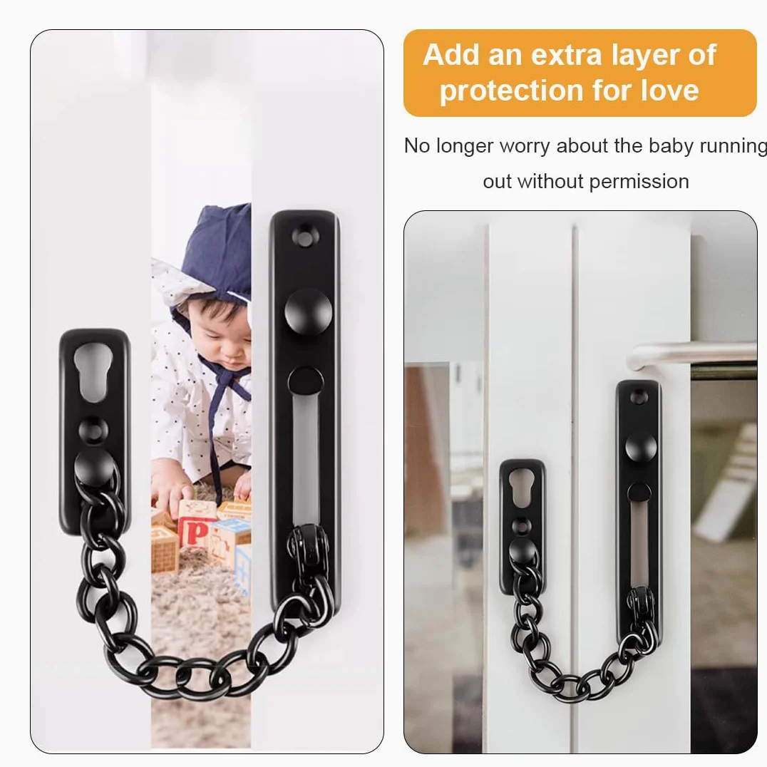 Cadena Puerta - 1 pcs Cadena Seguridad Puerta,Cerradura Puerta Interior Cadena Seguridad Puerta Negro Acero Inoxidable con Tornillos para Puerta Interior y Seguridad del Hogar
