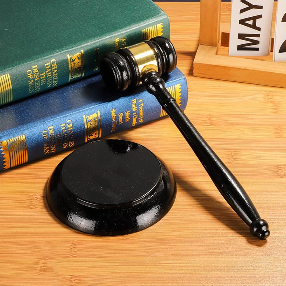 POFET Juego de mazo y Bloque, mazo de Madera con Acabado Antiguo Hecho a Mano y Bloque de Sonido de Martillo Redondo, jueces, Abogados, reuniones, subastas y Regalos