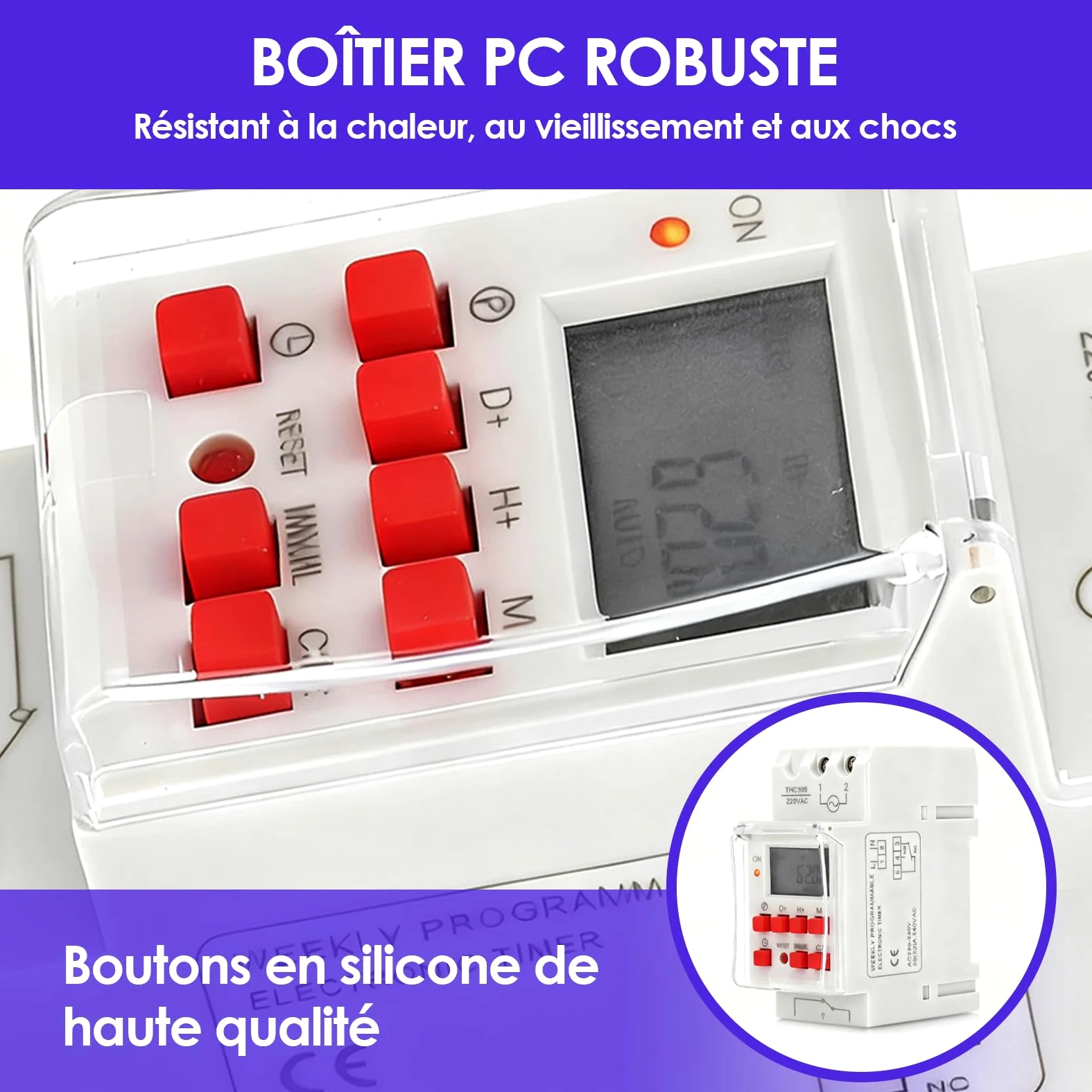 Programador eléctrico para calentador de agua y piscina, temporizador numérico 30A con pantalla LCD, programable de 1s a 168h, 20 ciclos de encendido/apagado, montaje en riel DIN 35mm