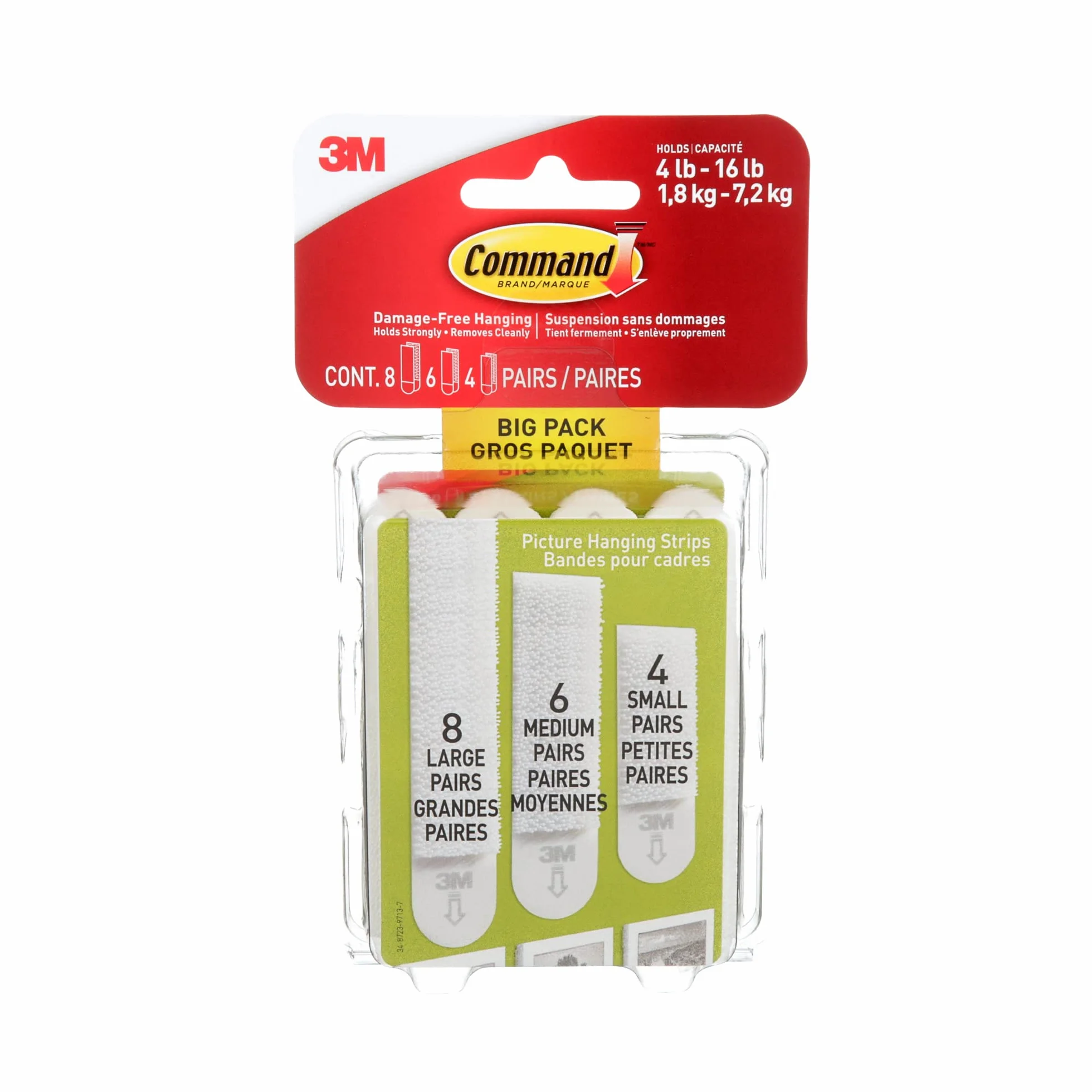 Command Assorted Picture Hanging Strips Big Pack-Assorted (8 Large, 6 Medium, 4 Small)