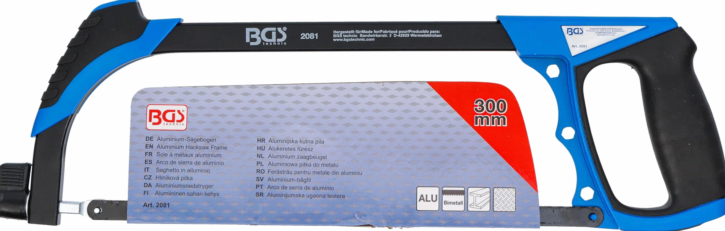 BGS 2081 | Arco de sierra de aluminio | incl. hoja de sierra HSS | 300 mm