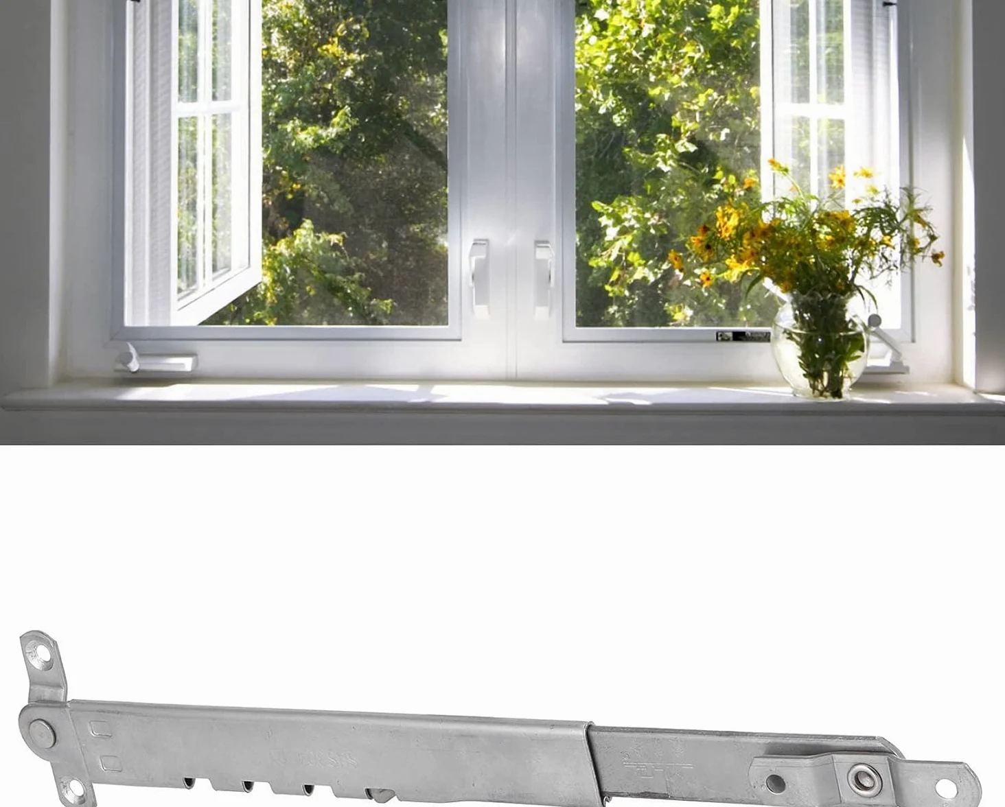 Limitador de Ventana, Ajustable Soporte Ventana Restrictor Refuerzo Ventana Soporte Abatible Telescópico Acero Inoxidable Puntal Ventana Externo Prueba Viento 28x6cm/11,0x2,4in (2 Pcs)