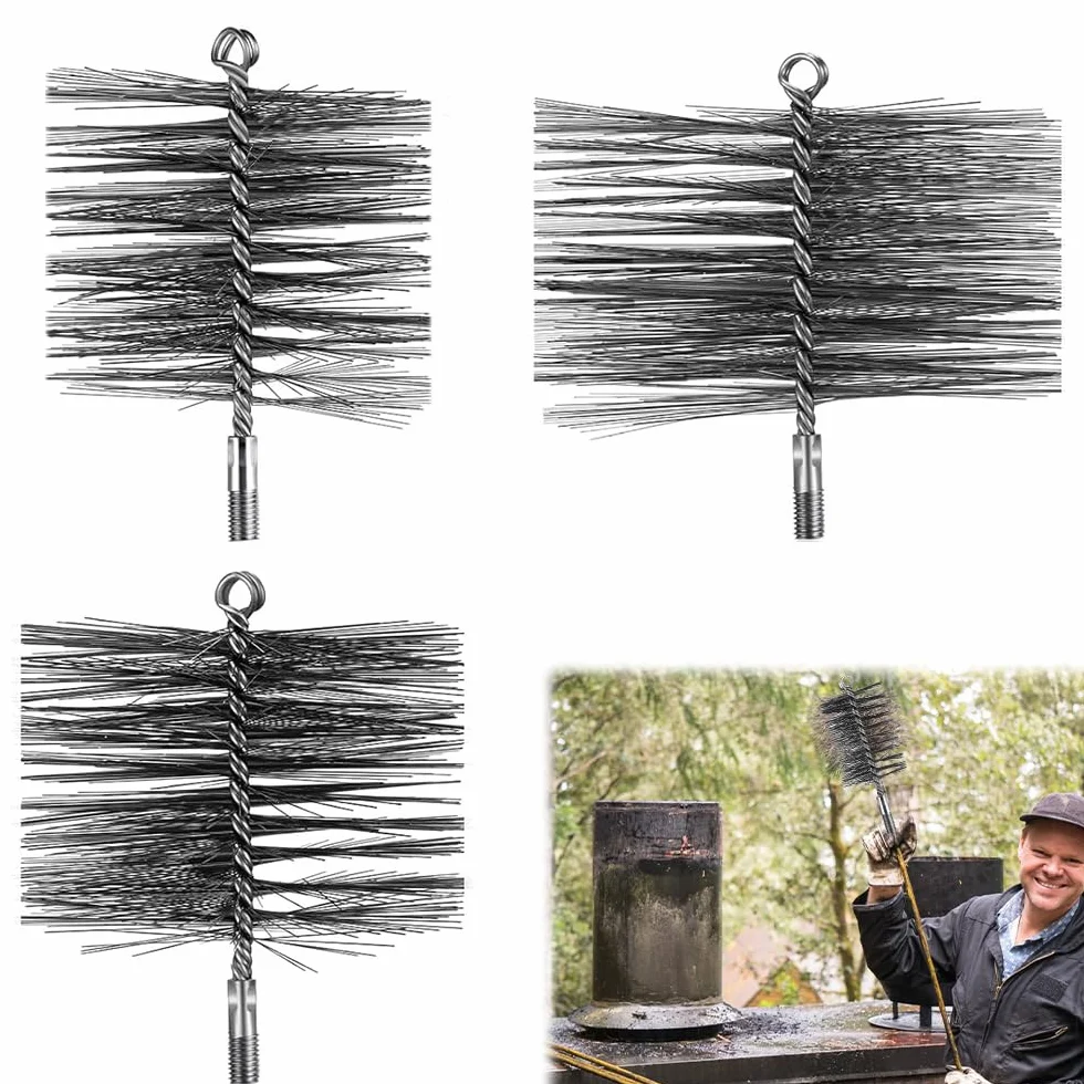 Cepillos de reamontonado para chimenea, 3 unidades, kit de reamontonado Poele Pellet, erizo de acero inoxidable, metálico, cepillo para limpieza de chimenea (150 mm, 170 mm, 200 mm)