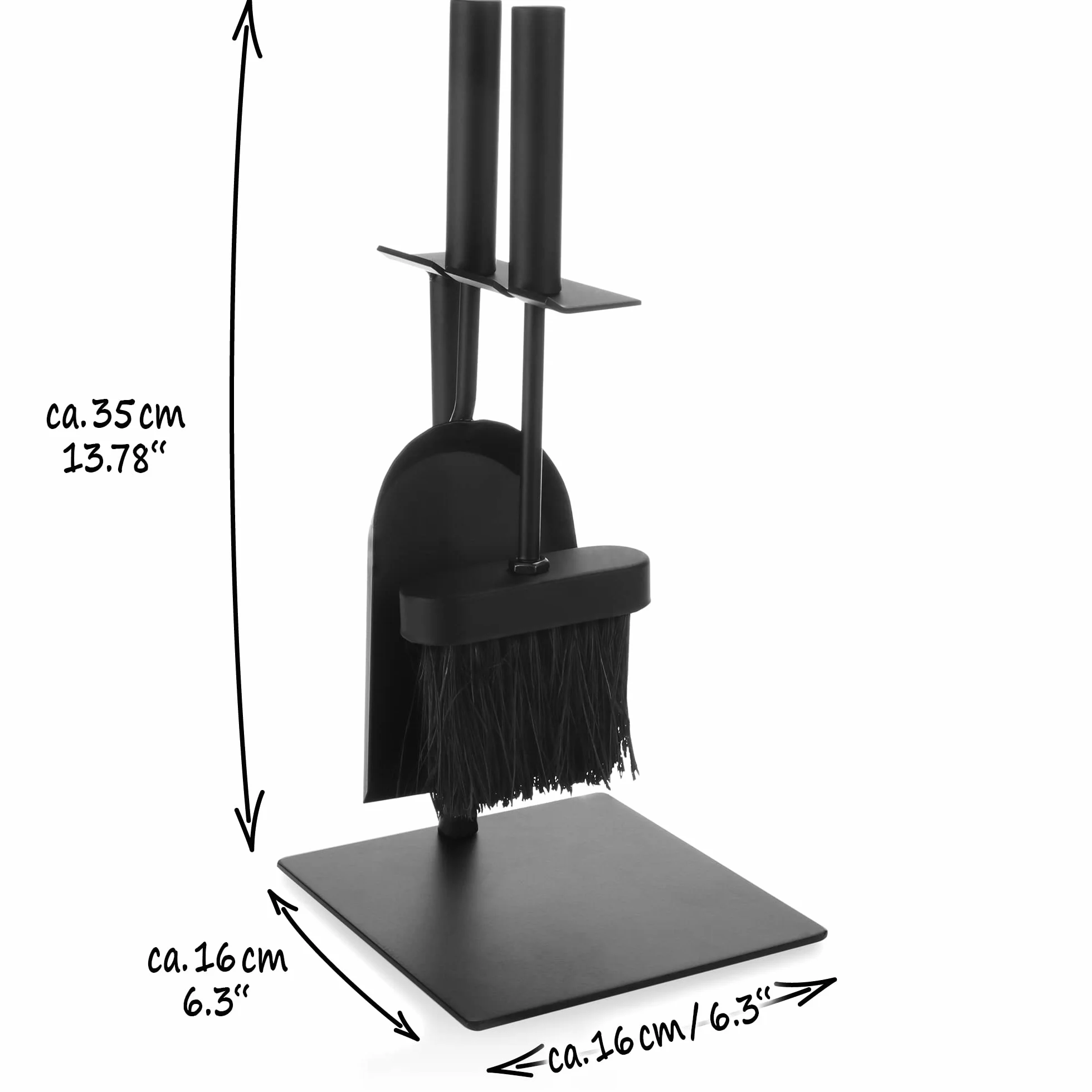 COM-FOUR® Conjunto de chimenea en negro en un tamaño compacto de metal, con pala, escoba y soporte-Ideal para estufas (003 piezas de cubiertos)