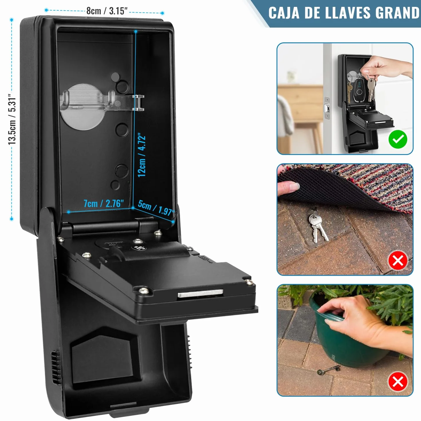 Caja de Seguridad para Llaves [Iluminada] Exterior Caja Fuerte para Llaves Impermeable Caja de Llave con Codigo 4 Dígitos Caja de Bloqueo para Llave para Hogar Garaje Escuela