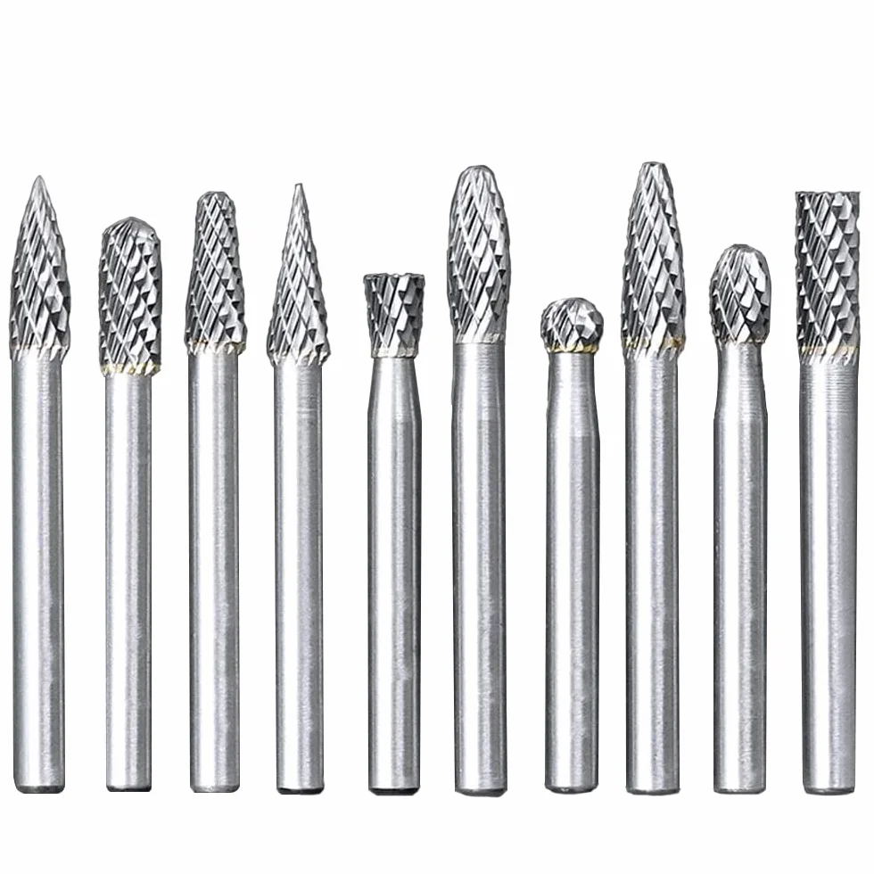 Juego de 10 fresas rotativas de carburo de tungsteno mango de 6 mm para Herramientas Rotativas Tallado Grabado Perforación Double Cut