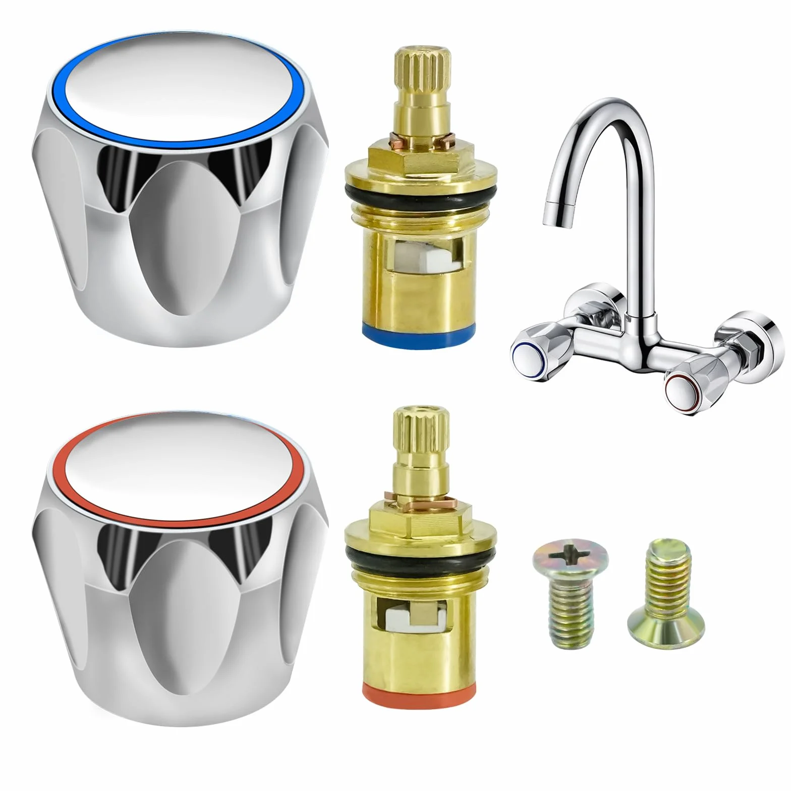 4 Kit de Válvula de Grifo, 1/2" Válvula De Grifo De Baño Interior, Cabezal Ceramico Reemplazo Cartucho, Accesorios de Válvulas de Grifo para Cocina Baño
