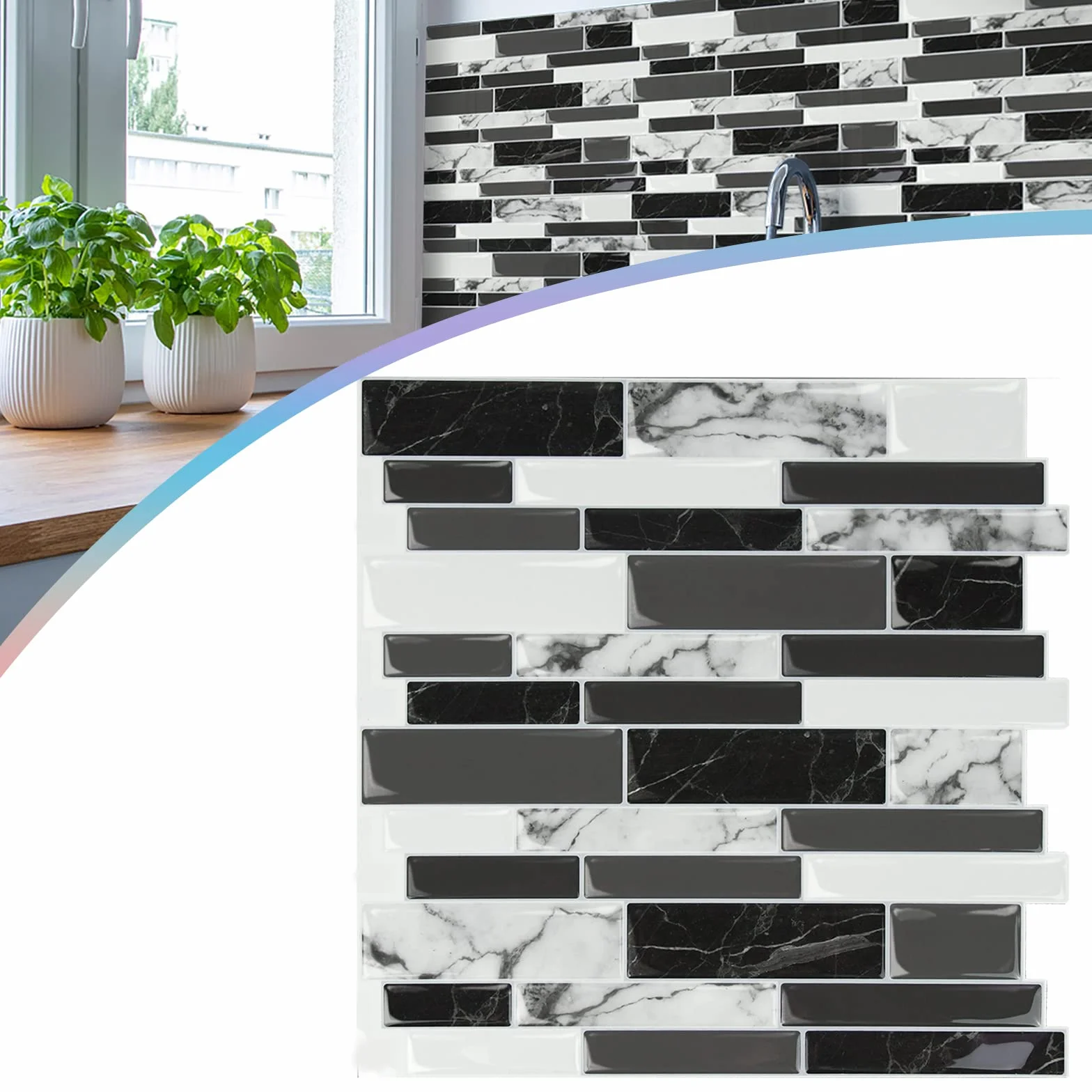 UISEBRT 10 hojas 3D para azulejos de baño, cocina, autoadhesivos, resistente al agua, azulejos de azulejos de pared, 30 x 30 cm, tipo A, mármol gris