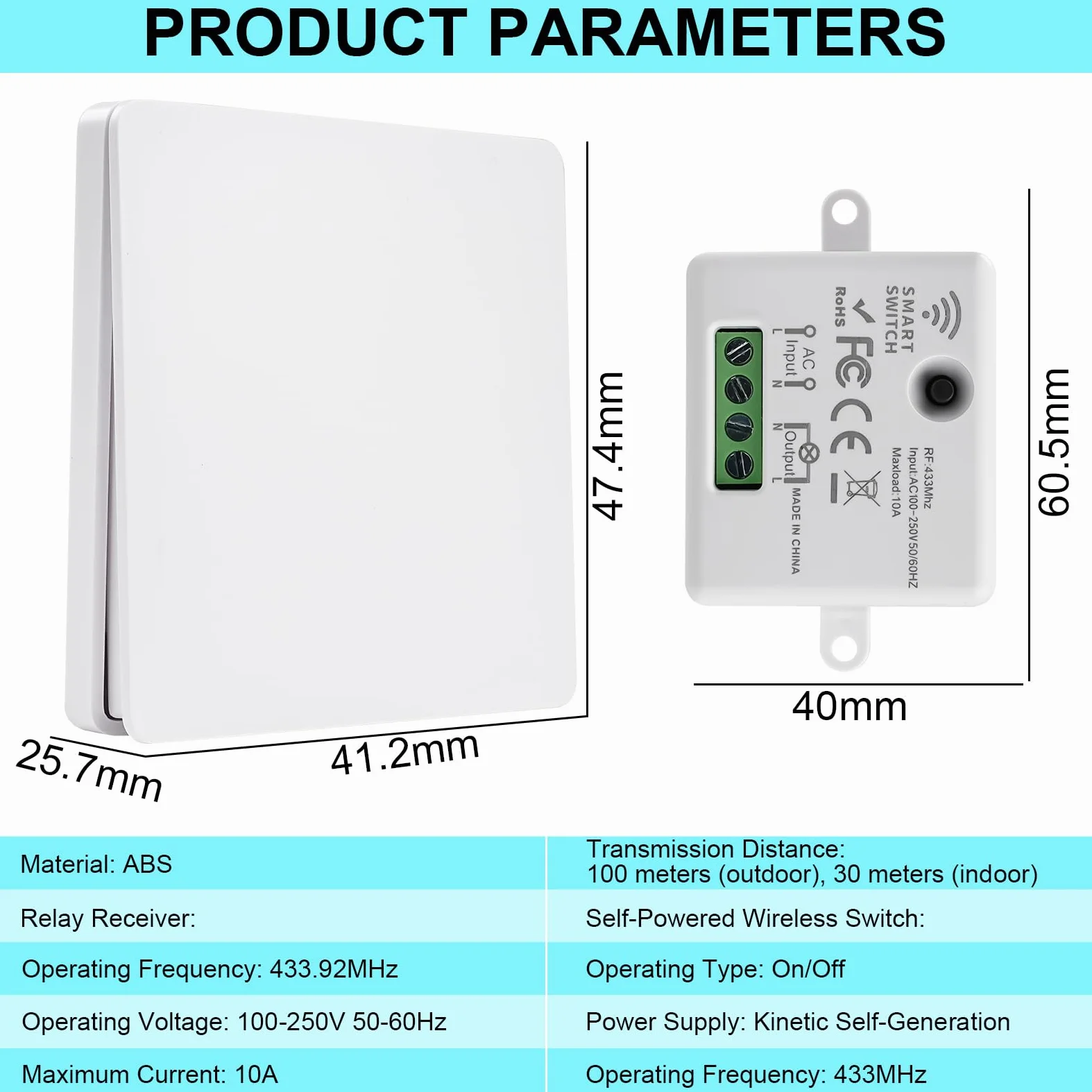 Interruptor Inalámbrico sin pilas RF433 240V 10A Interruptor Inalambrico con Receptor Interruptores Inalambricos Conmutador Inalambricos WHD05+WHZ03 (1 receptor + 3 paneles de control)