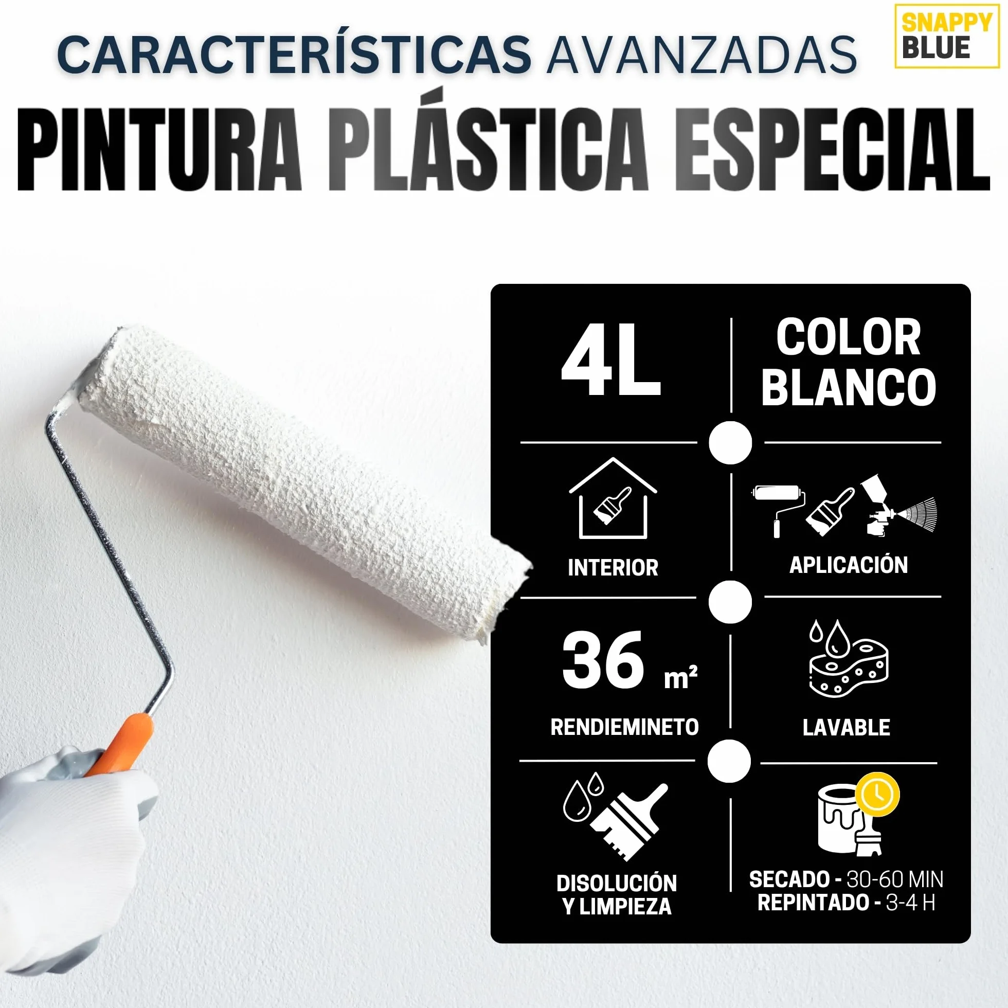[4L] Pintura Blanca Interior Lavable de aspecto Mate, Pintura Plastica Blanca Interior para Múltiples Superficies con Alta Transpirabilidad, Pintura Pared (4L)