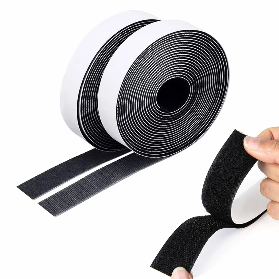 Belcro Adhesivo Doble Cara - 2 m x 20 mm Negro Hook Loop Autoadhesivo Cinta Rollo Doble Cara Cinta de Autoadhesiva para Oficina, Doméstica, Bricolaje