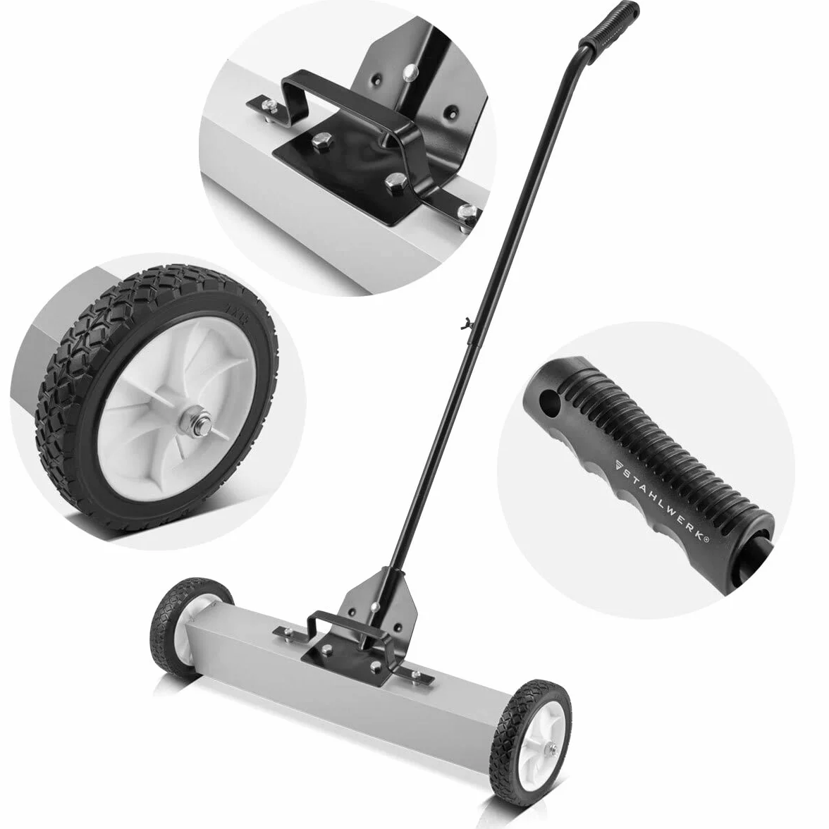 STAHLWERK Barredora magnética MBK-24 ST con 610 mm de ancho y 17,5 kg de capacidad, escoba magnética/recogedora de virutas para virutas de metal, tornillos, clavos y otras piezas pequeñas magnéticas