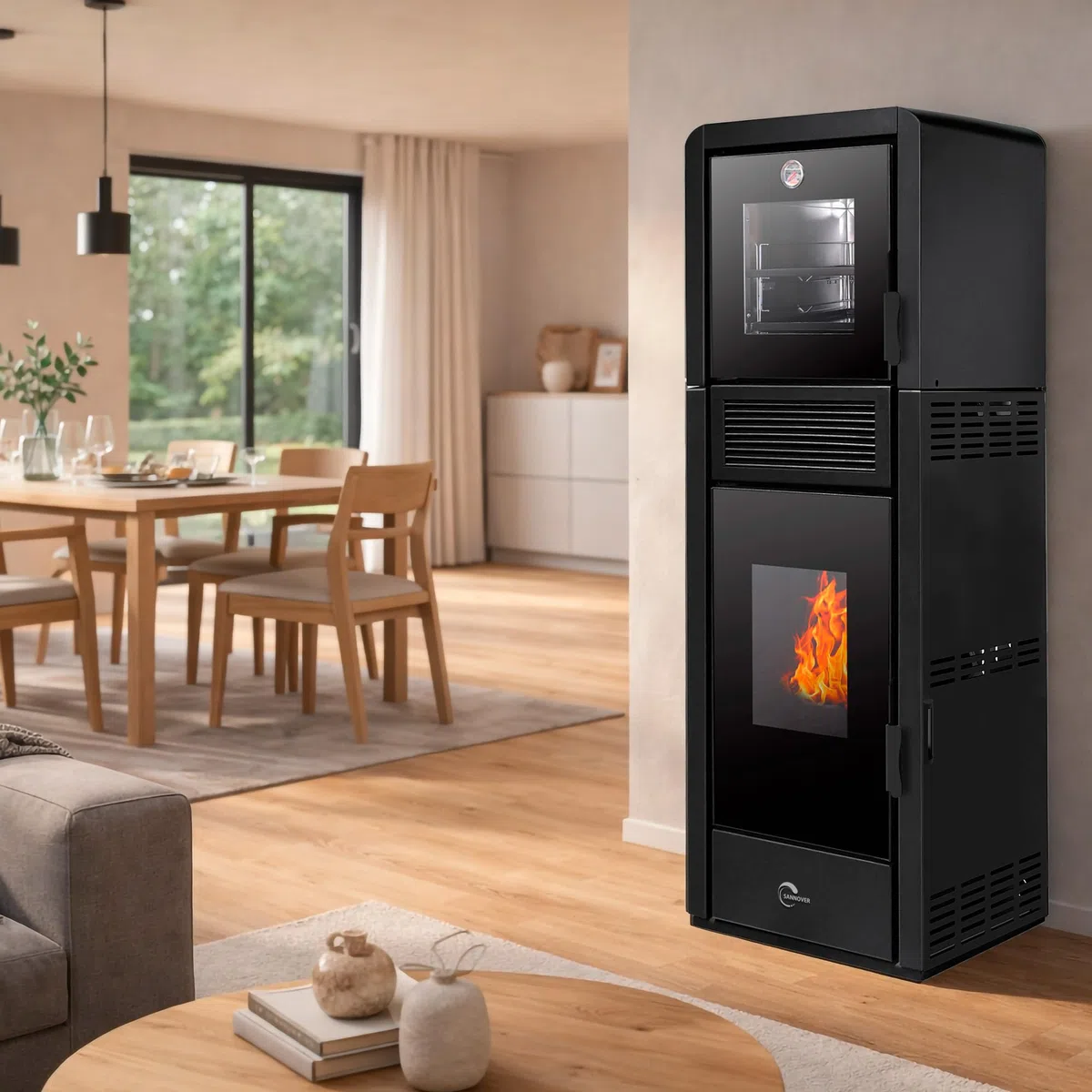 Estufa de pellets impermeable con horno Ardoria 13 kW Sannover + kit de instalación