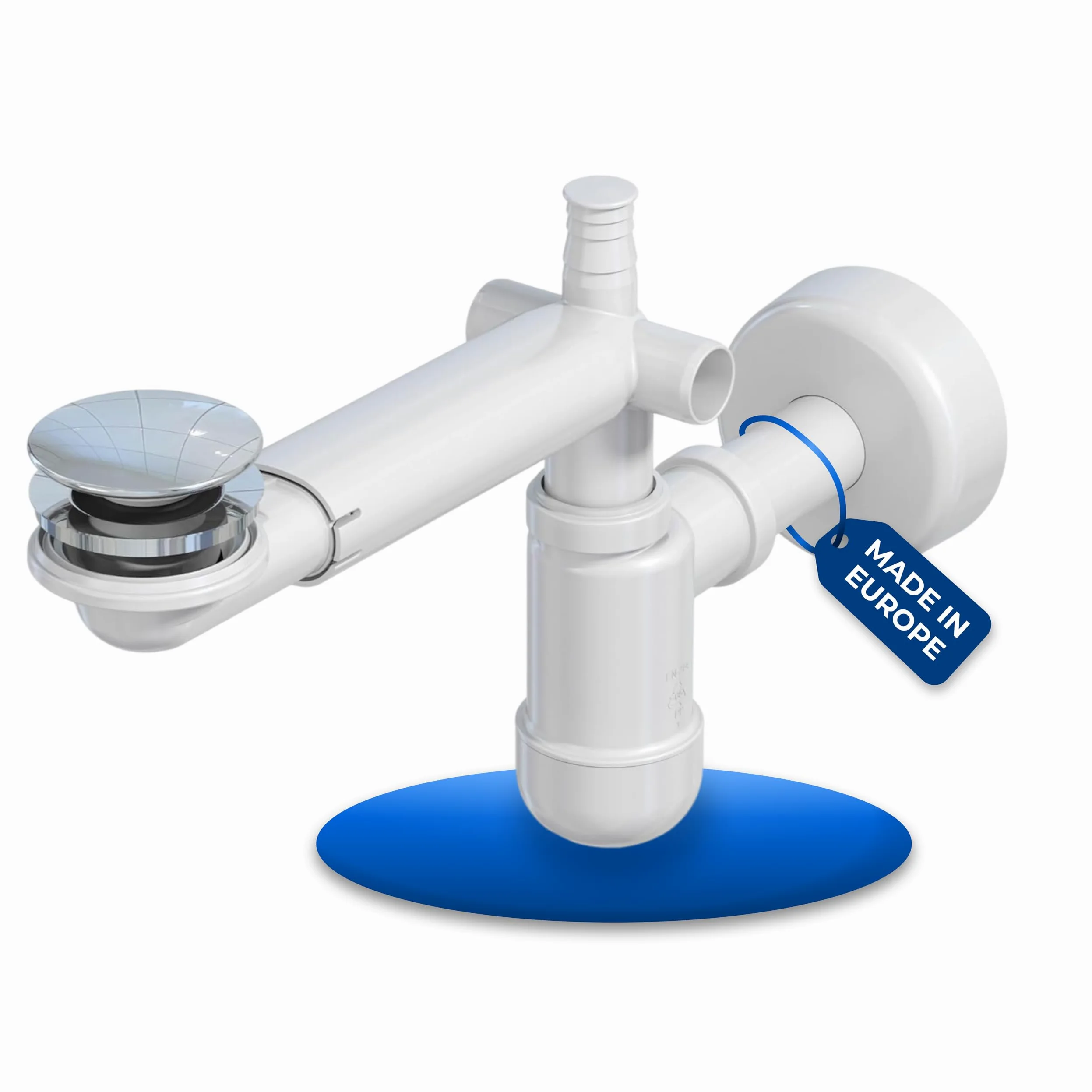 Sifón telescópico para Lavabo de 1 1/4 Pulgadas, Color Blanco, Incluye desagüe desplegable y válvula cromada, para Ahorrar Espacio, para maximizar el Espacio de al