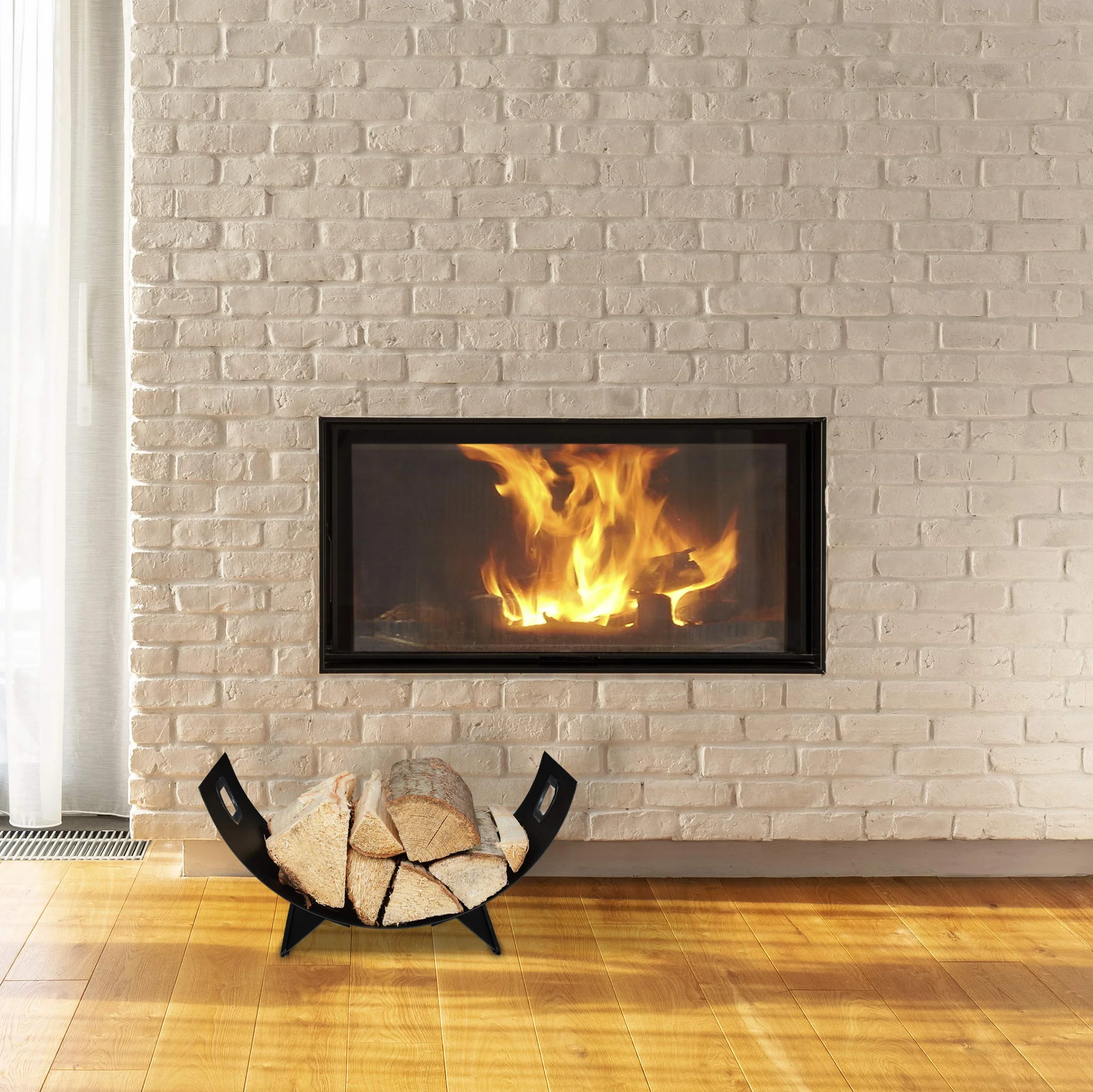 Relaxdays Cesto Leñero Metal Interior, Soporte Almacenar Leña 18,5 x 40,5 x 33 cm, Bandeja Secar Tronco Leña, Negro